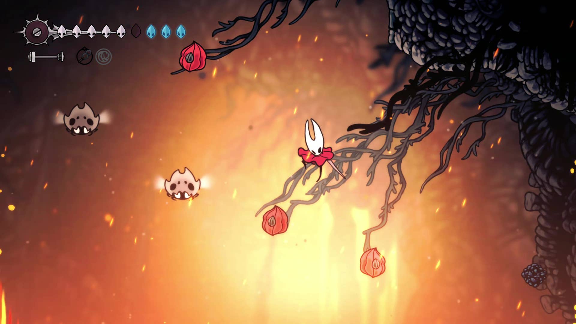 Hollow Knight screenshot: Silkson shows the path through Weavenest Atla.