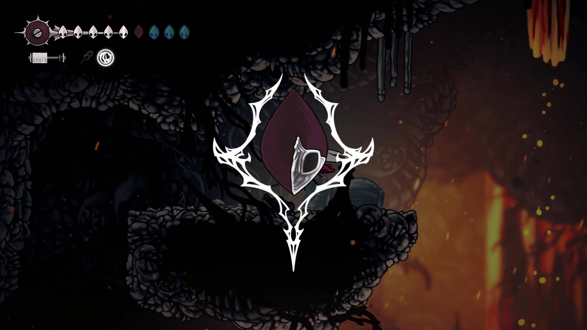 Hollow Knight screenshot: Silkson shows the path through Weavenest Atla.