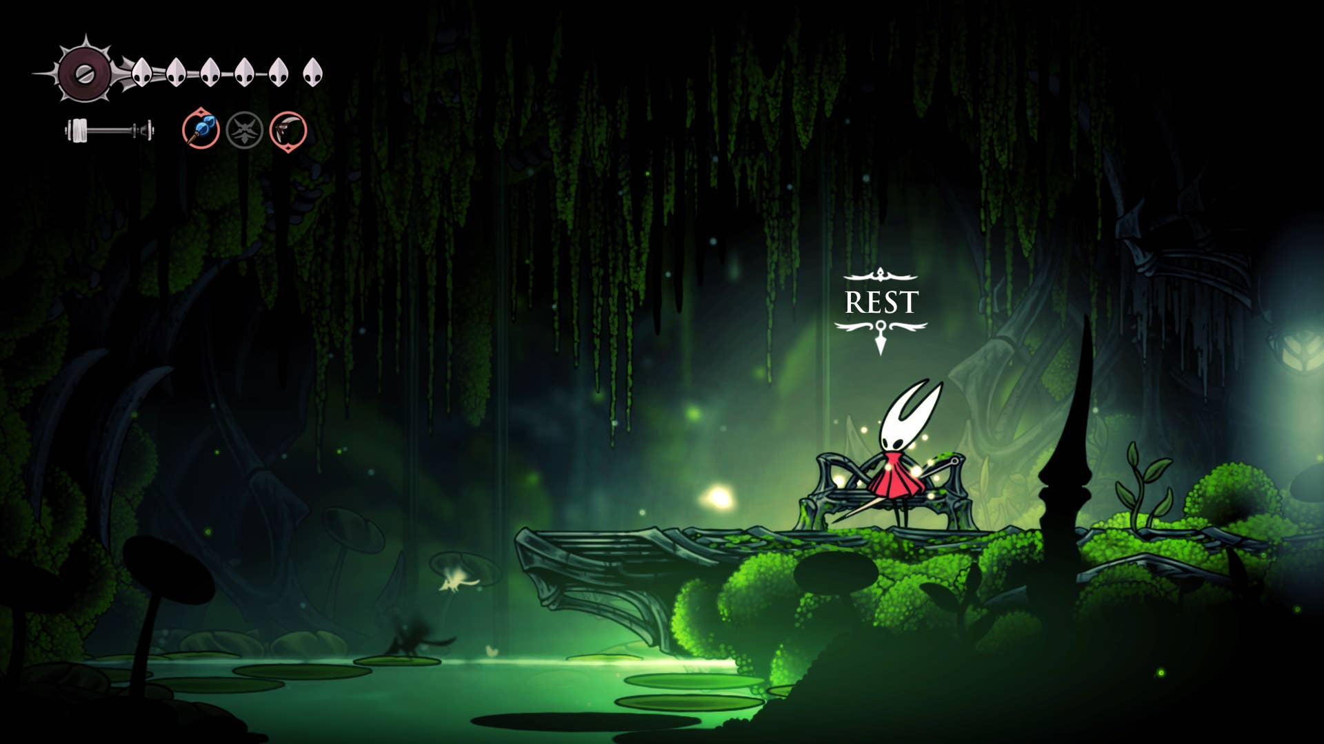 Hollow Knight screenshot: Silkson shows the path through Weavenest Atla.