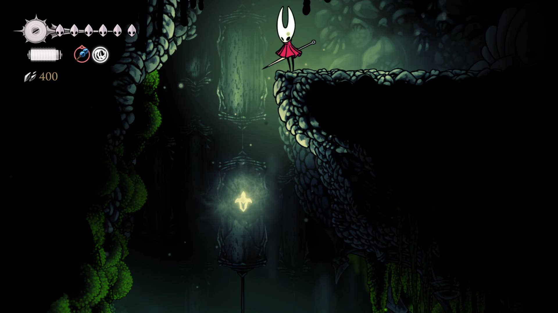 Hollow Knight screenshot: Silkson shows the path through Weavenest Atla.
