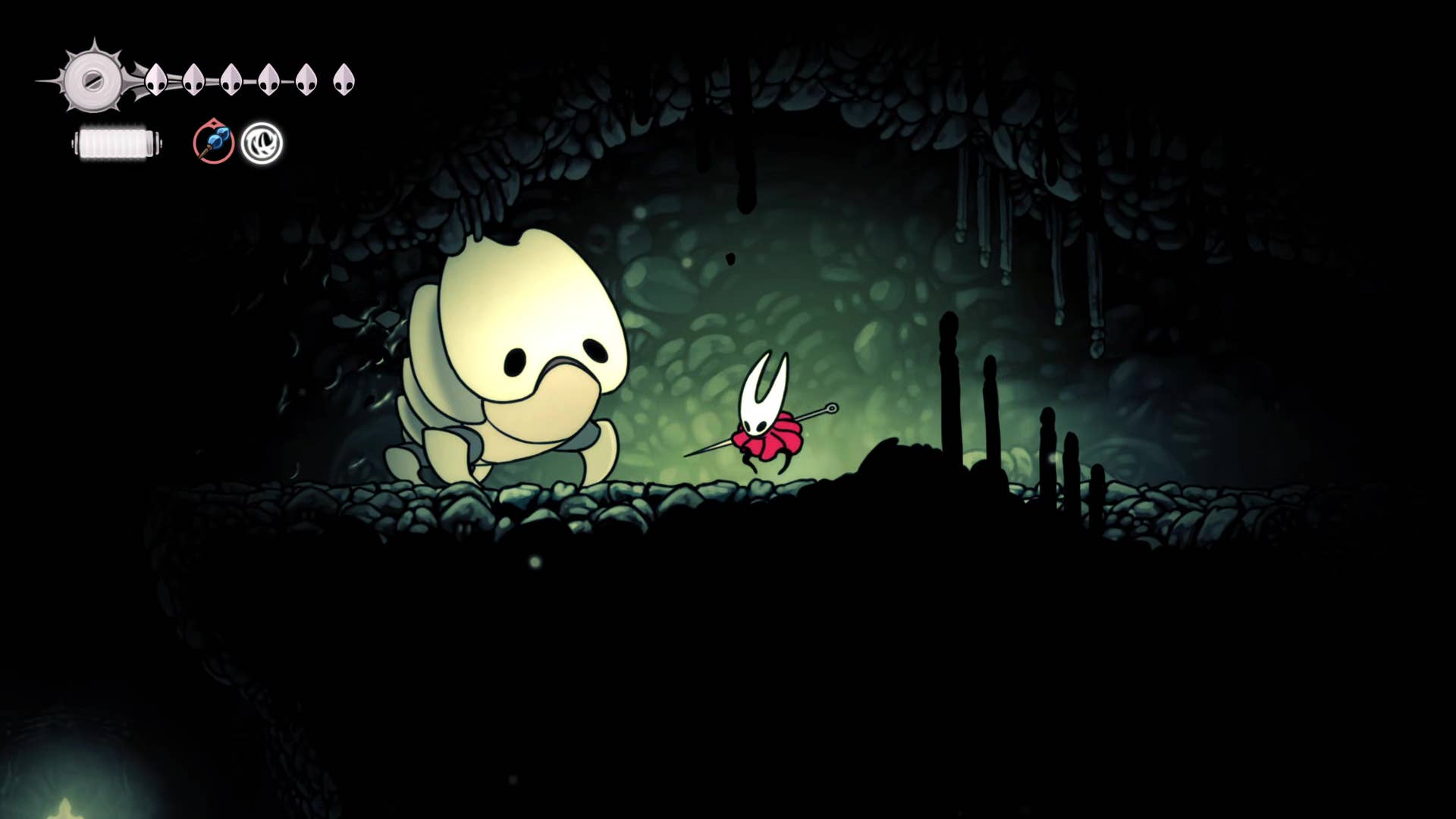 Hollow Knight screenshot: Silkson shows the path through Weavenest Atla.
