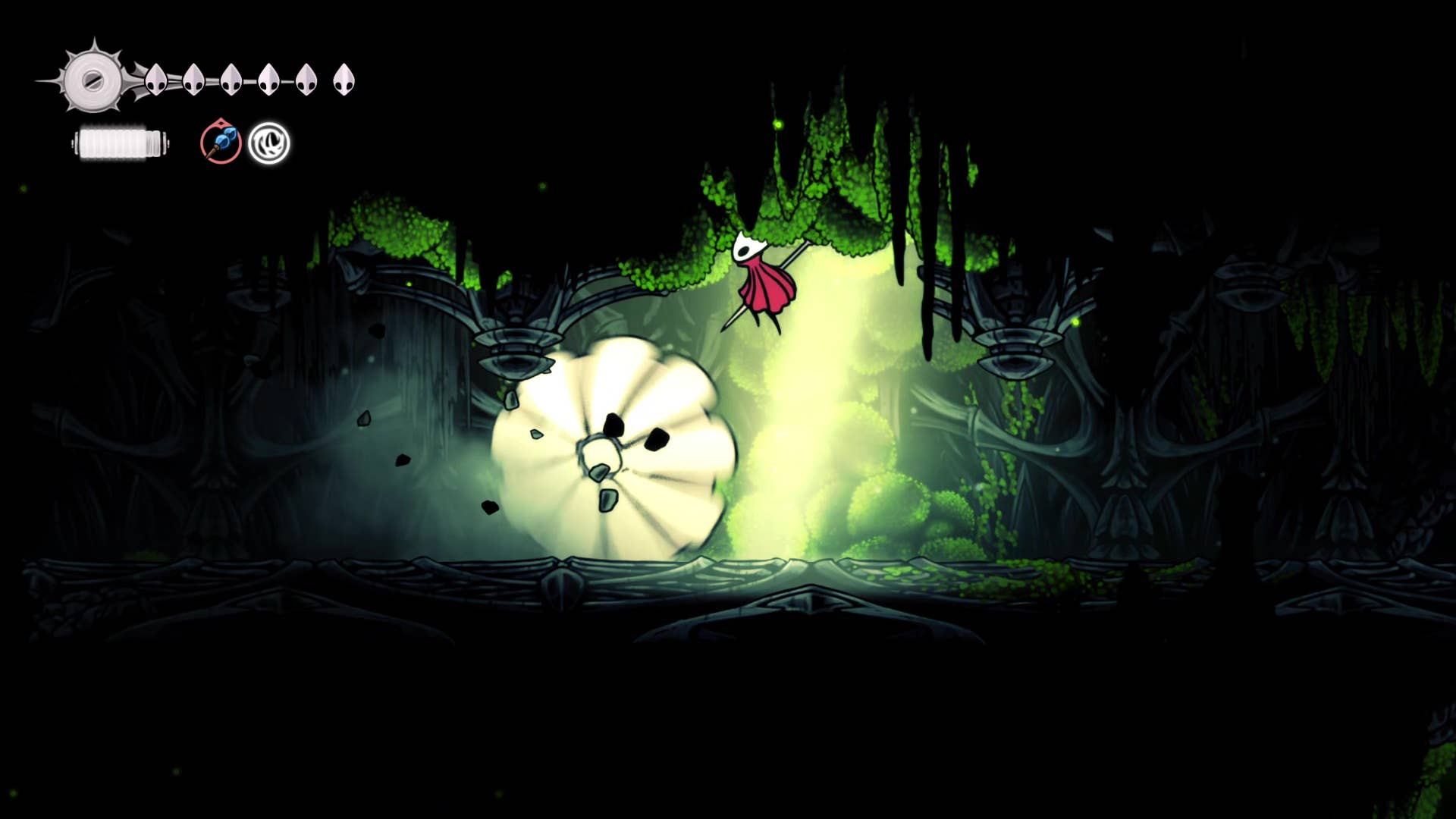 Hollow Knight screenshot: Silkson shows the path through Weavenest Atla.