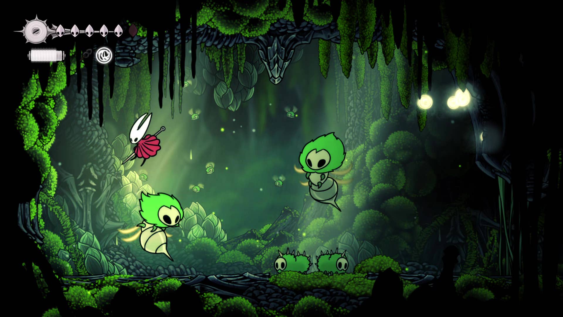 The Hornet fights two Moss' mothers at once in Hollow Knight: Silkson.