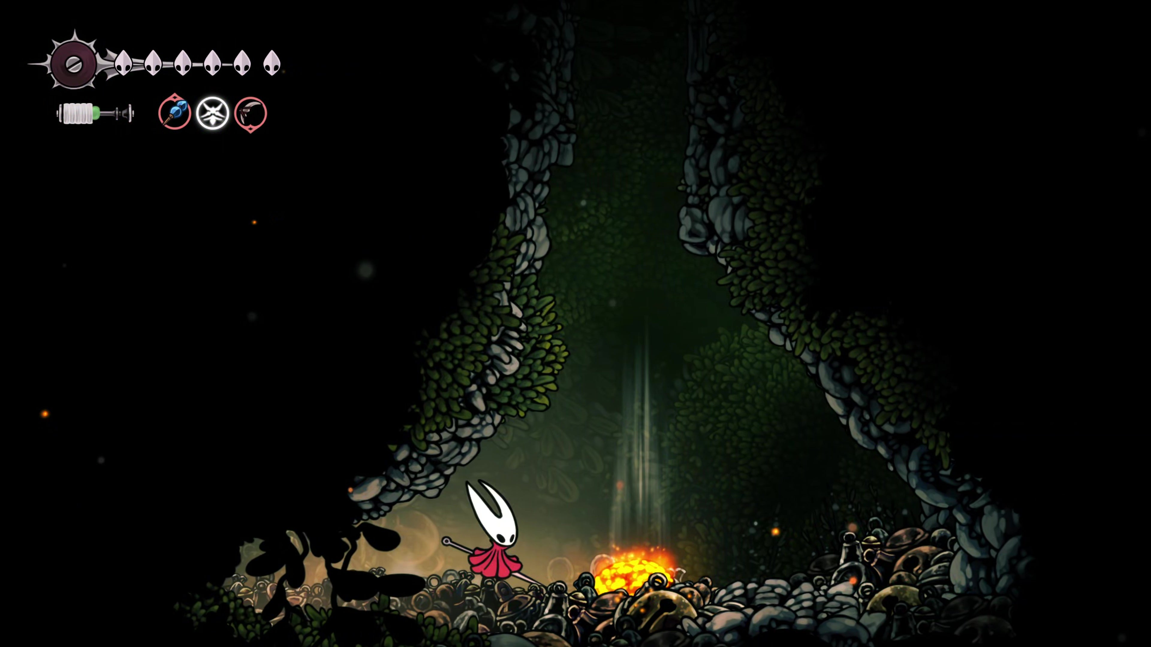 A screenshot of Hollow Knight: Silksong showing the path through Deep Docks. - 22