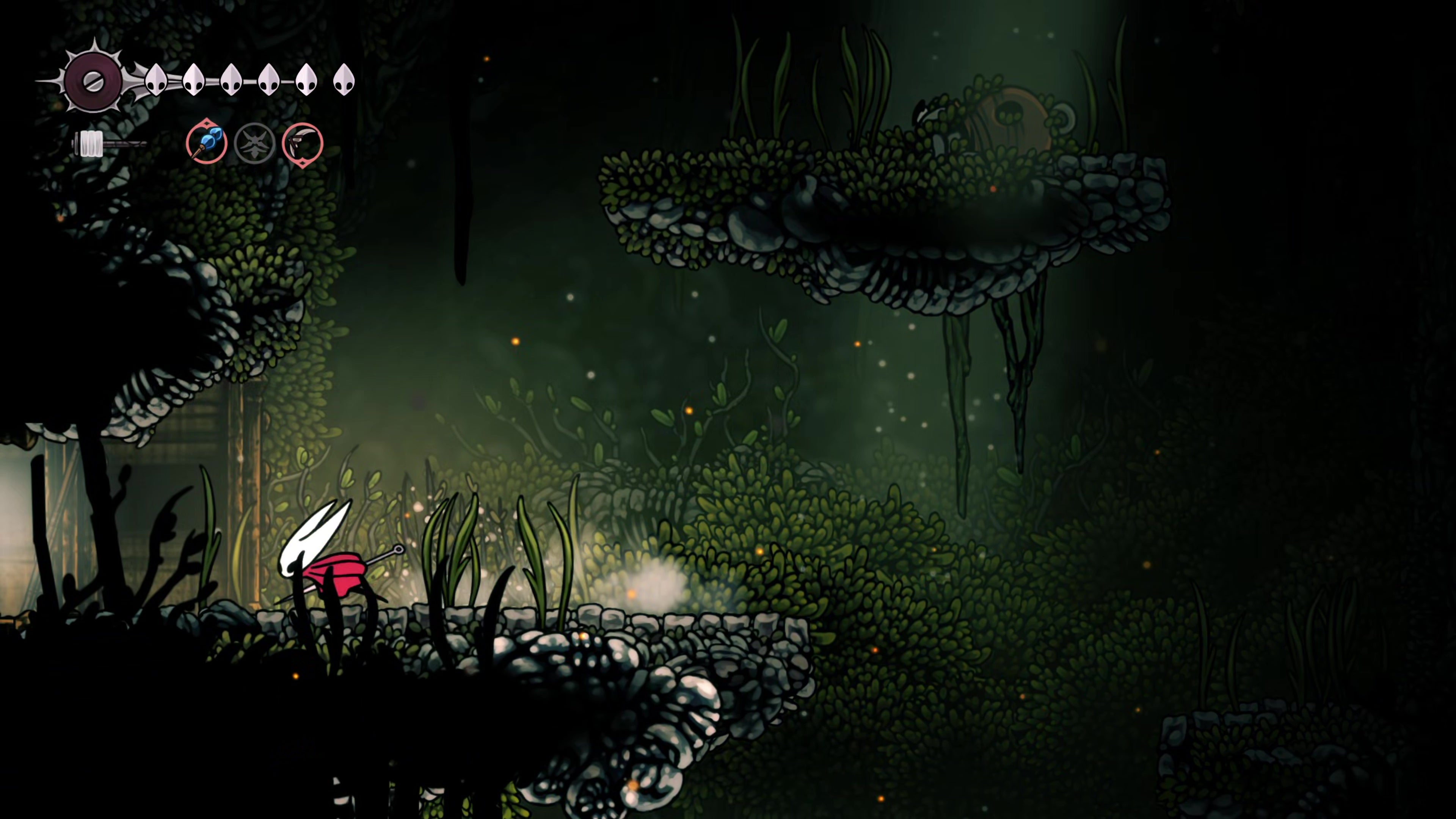 A screenshot of Hollow Knight: Silksong showing the path through Far Fields. - 28