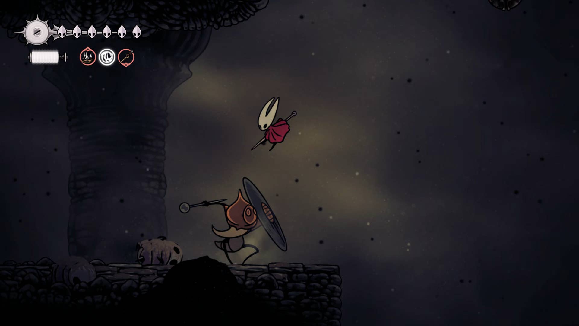 Screenshot of Hollow Knight: Silkson showing a pass through the blown up step.
