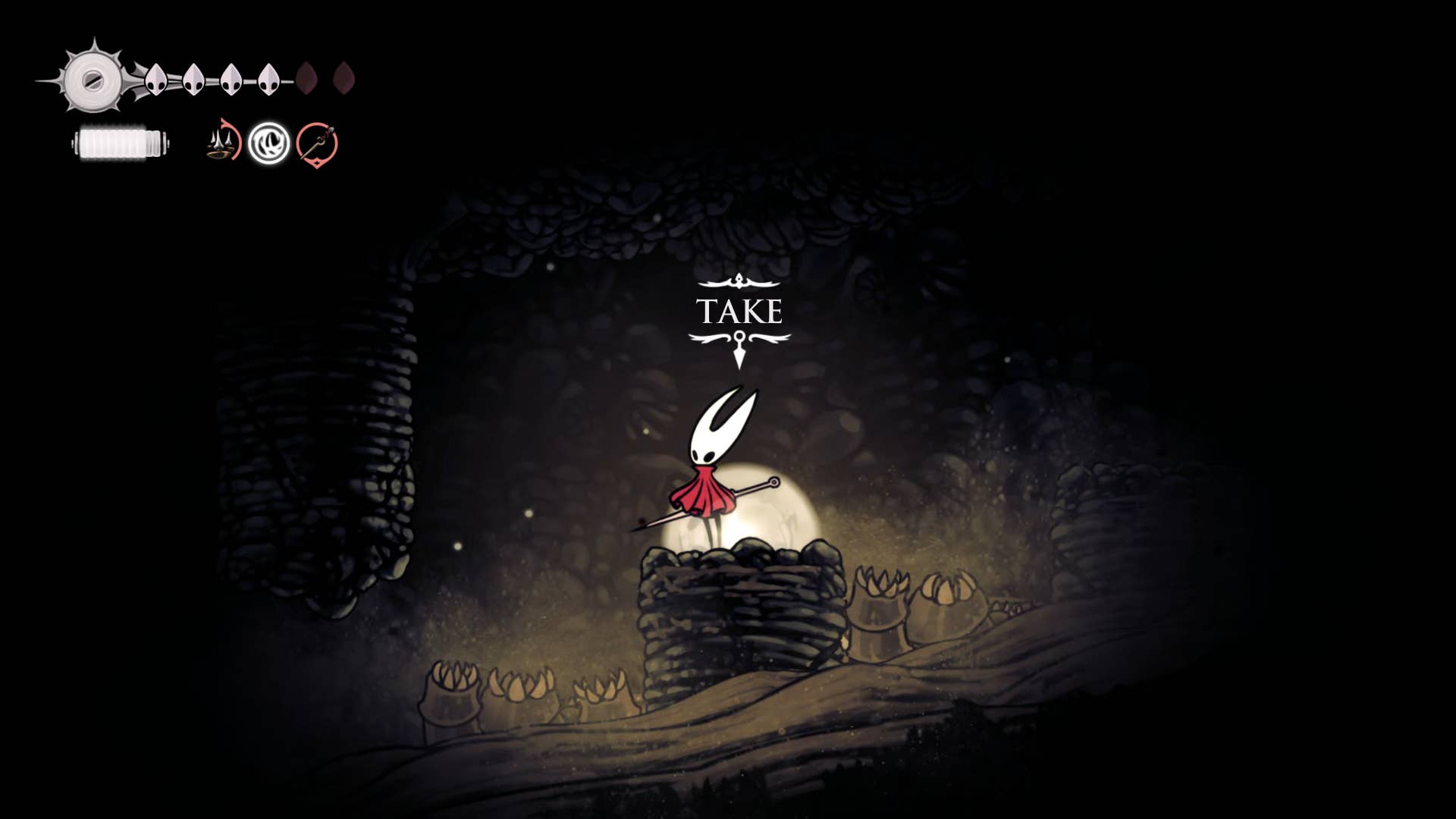 Screenshot of Hollow Knight: Silkson showing a pass through the blown up step.