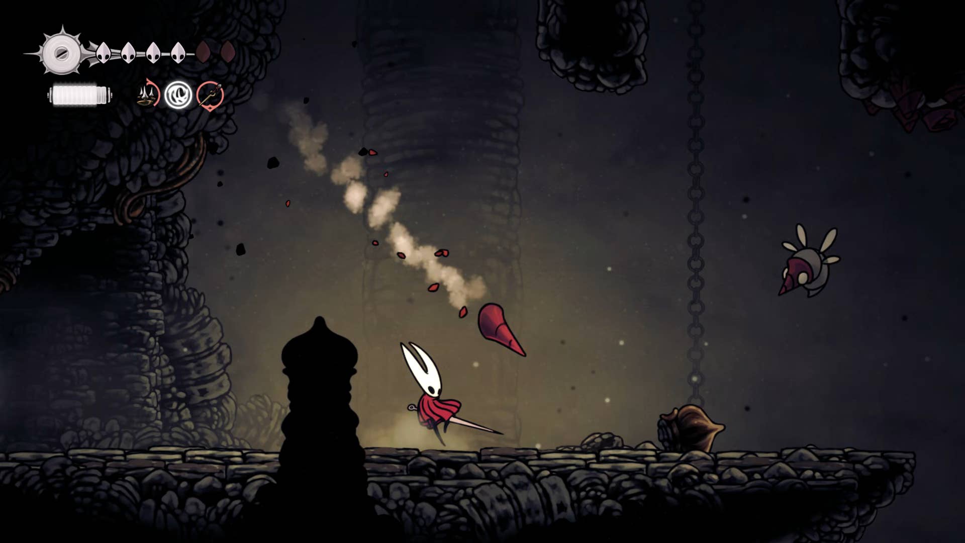 Screenshot of Hollow Knight: Silkson showing a pass through the blown up step.