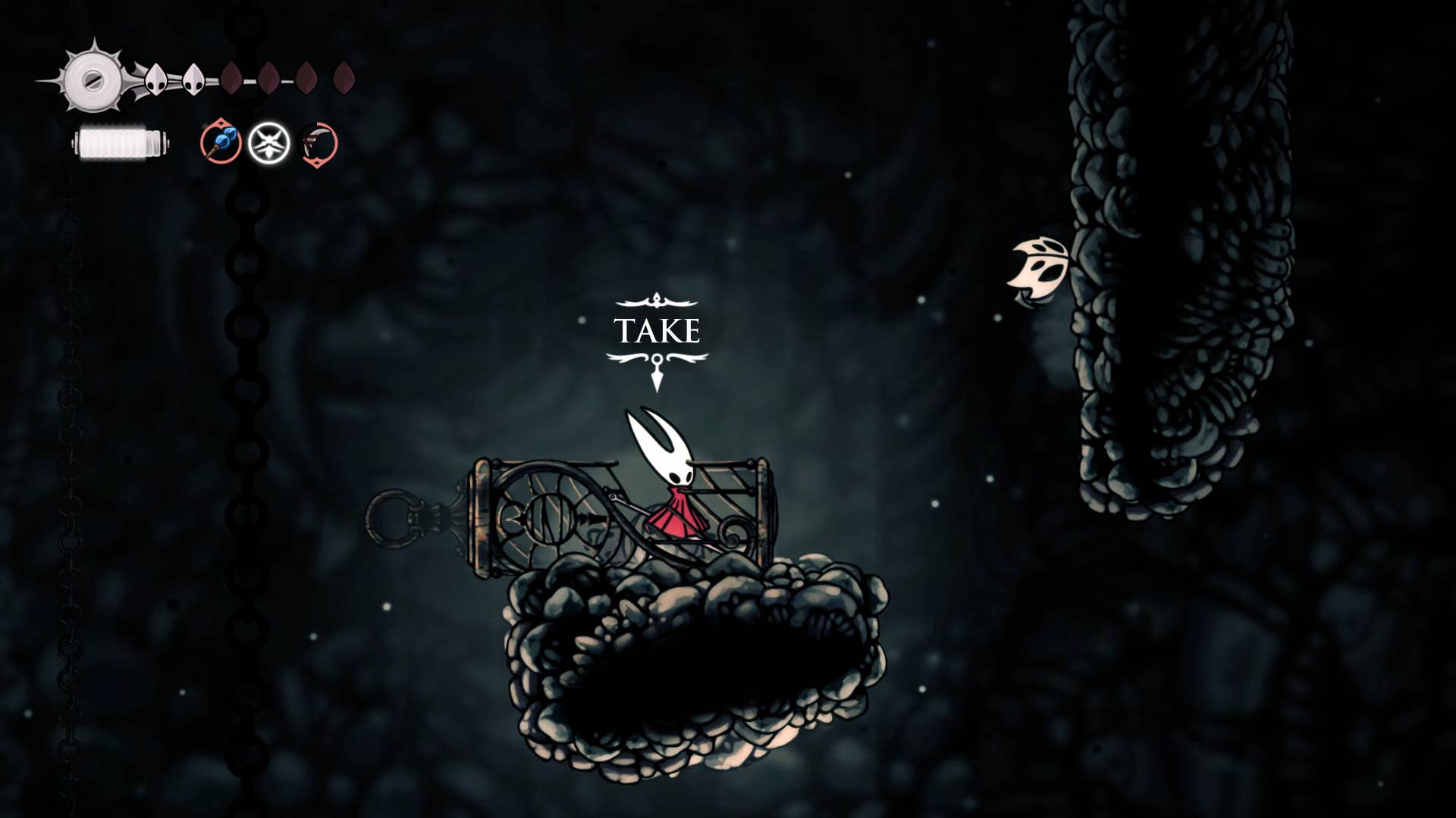 Screenshot of Hollow Knight: Silkson showing a pass through the blown up step.
