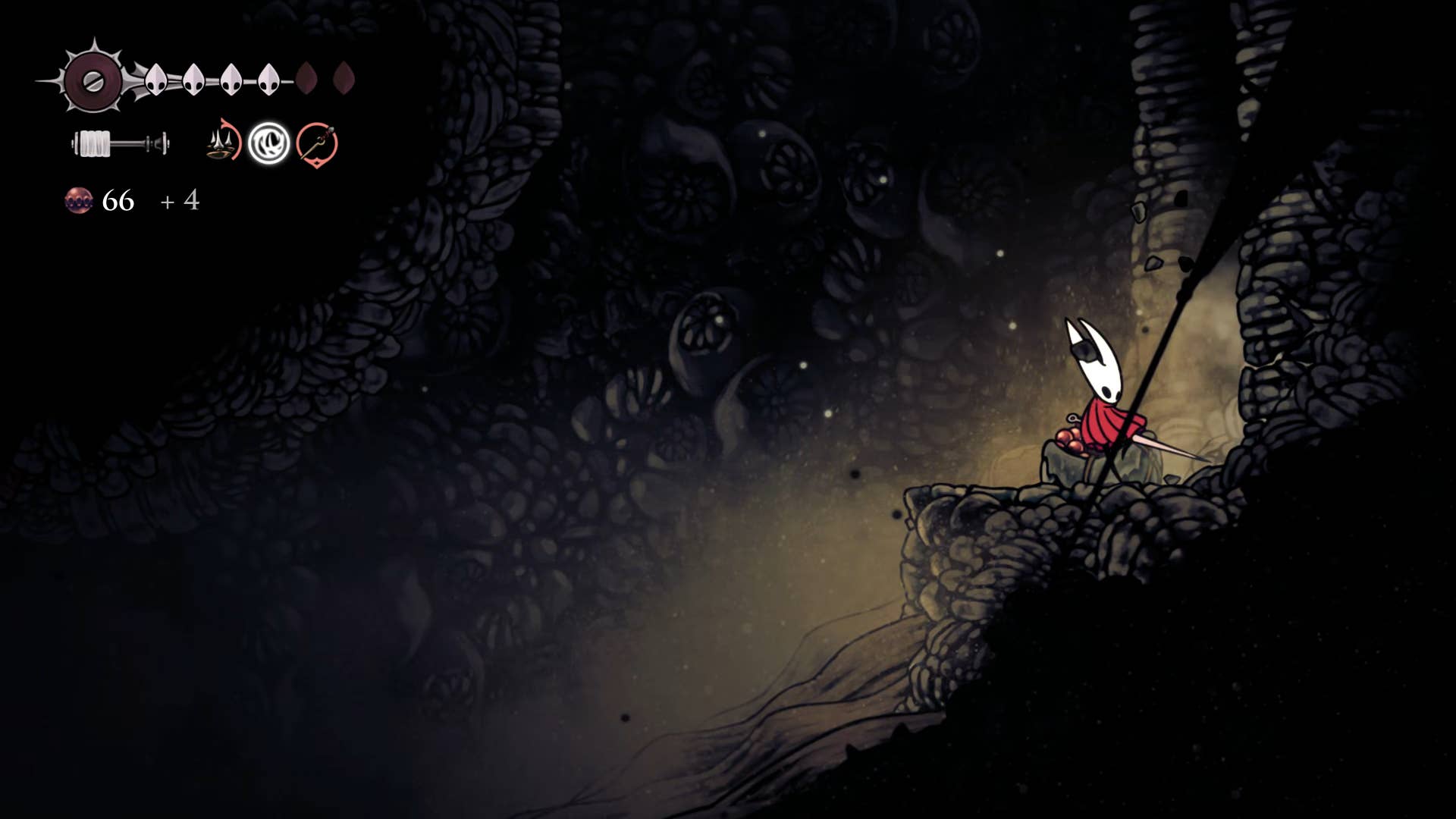 Screenshot of Hollow Knight: Silkson showing a pass through the blown up step.