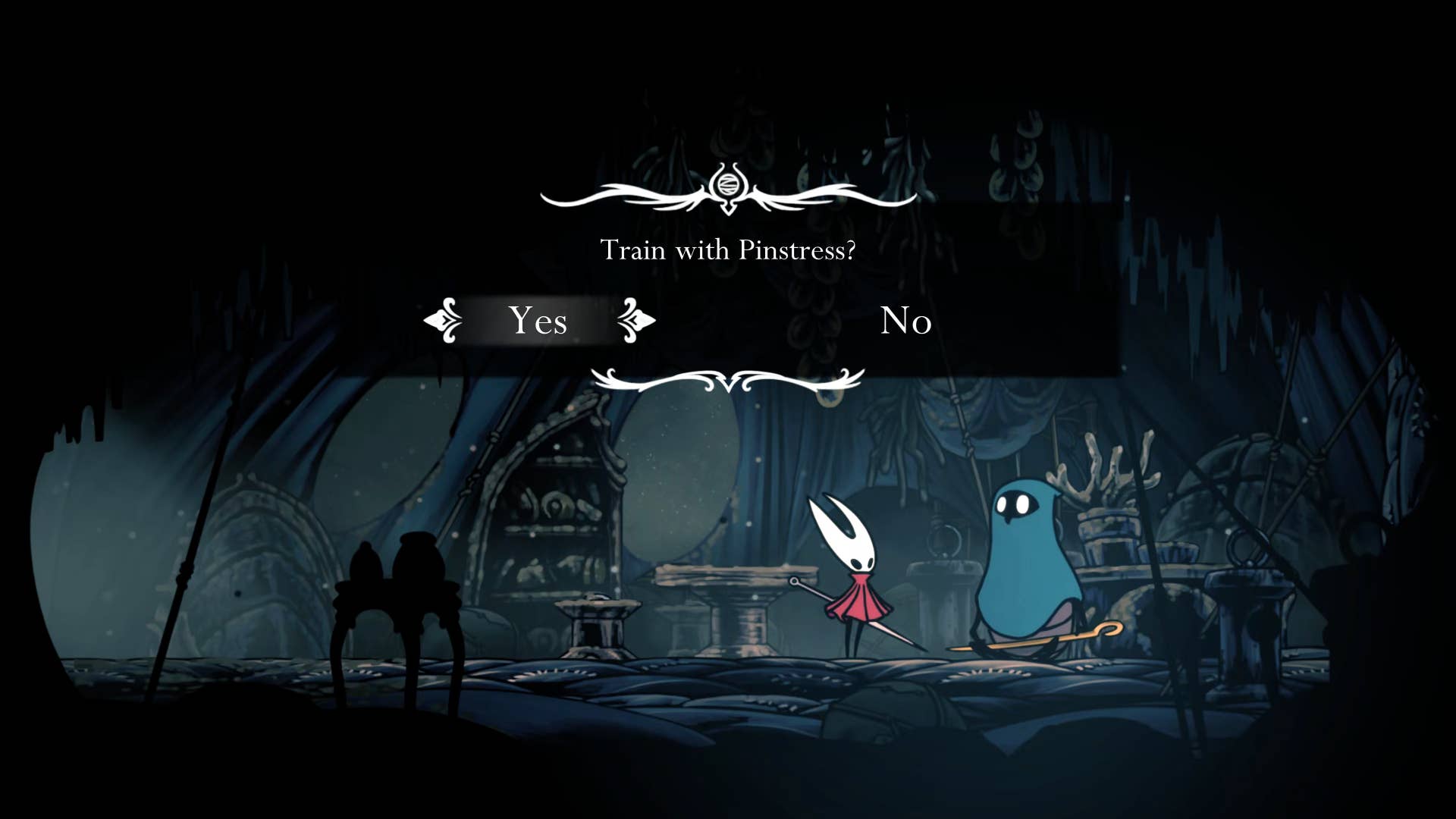 Screenshot of Hollow Knight: Silkson showing a pass through the blown up step.