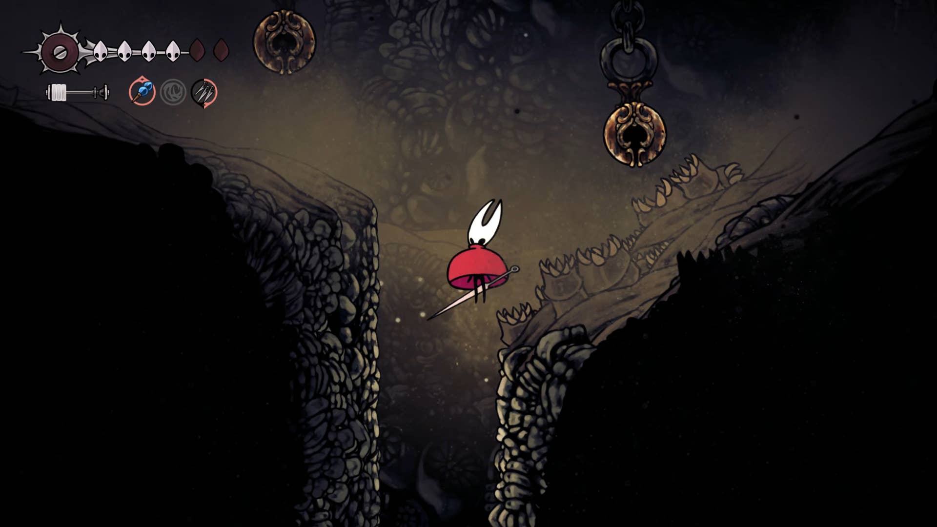 Screenshot of Hollow Knight: Silkson showing a pass through the blown up step.