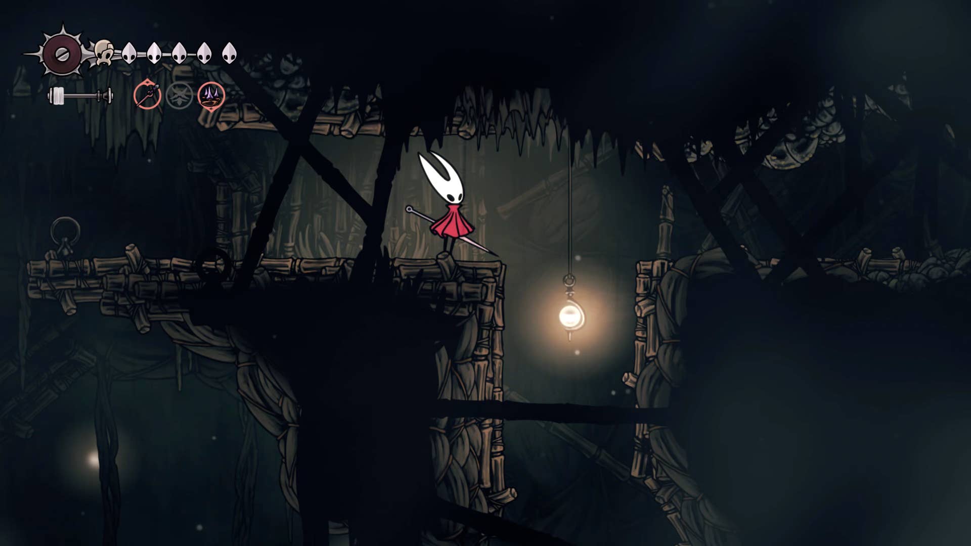 Hollow Knight screenshot: Silkson showing the path through Greymore.