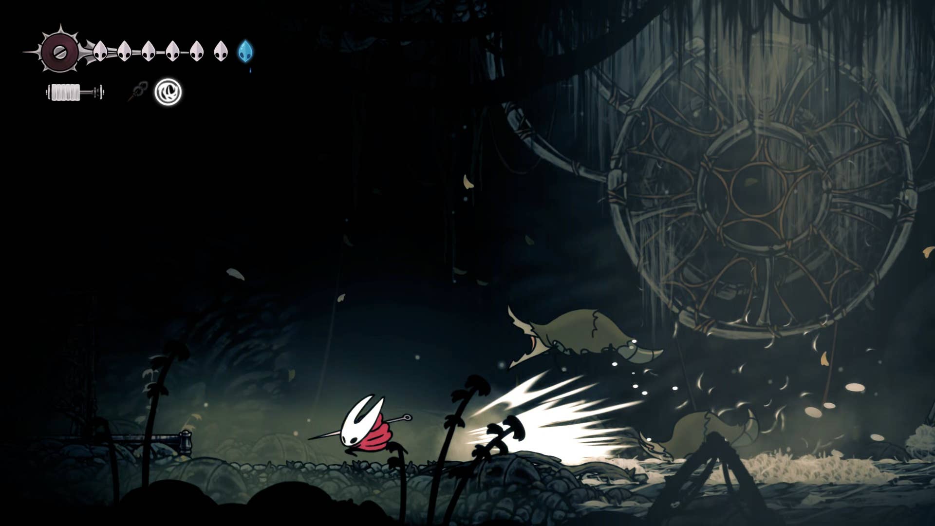 Hollow Knight screenshot: Silkson showing the path through Greymore.