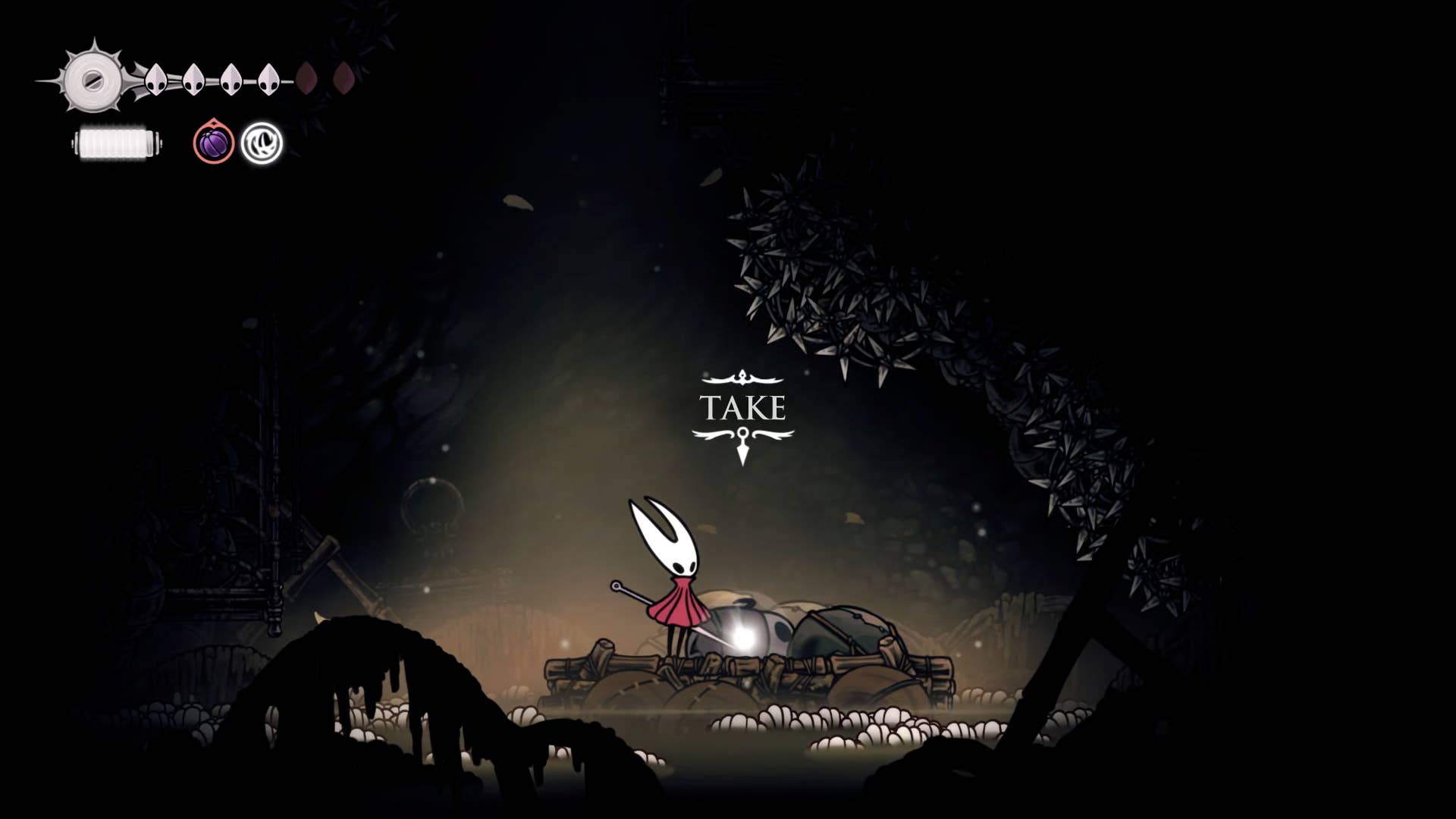 Hollownight screenshot: Silkson showing the path through the thinner path.
