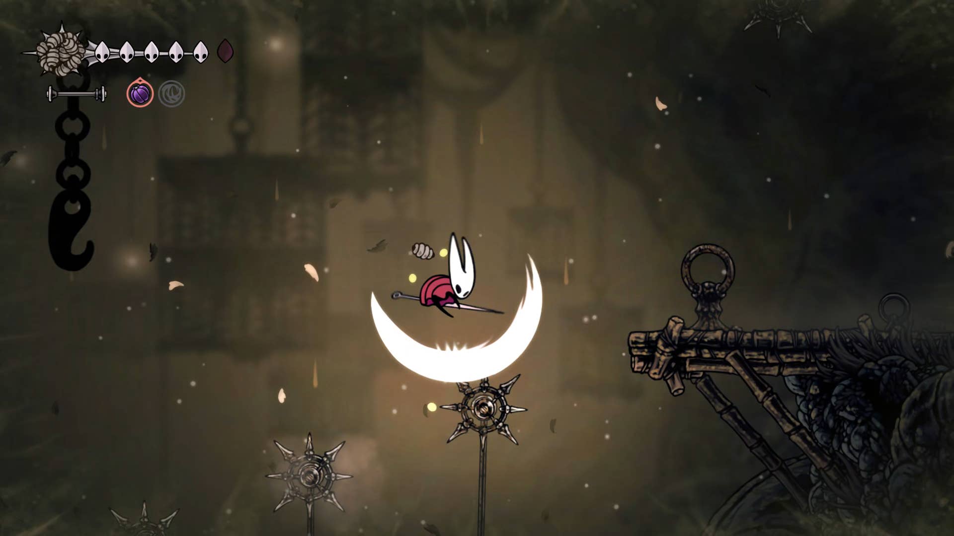 Hollownight screenshot: Silkson showing the path through the thinner path.