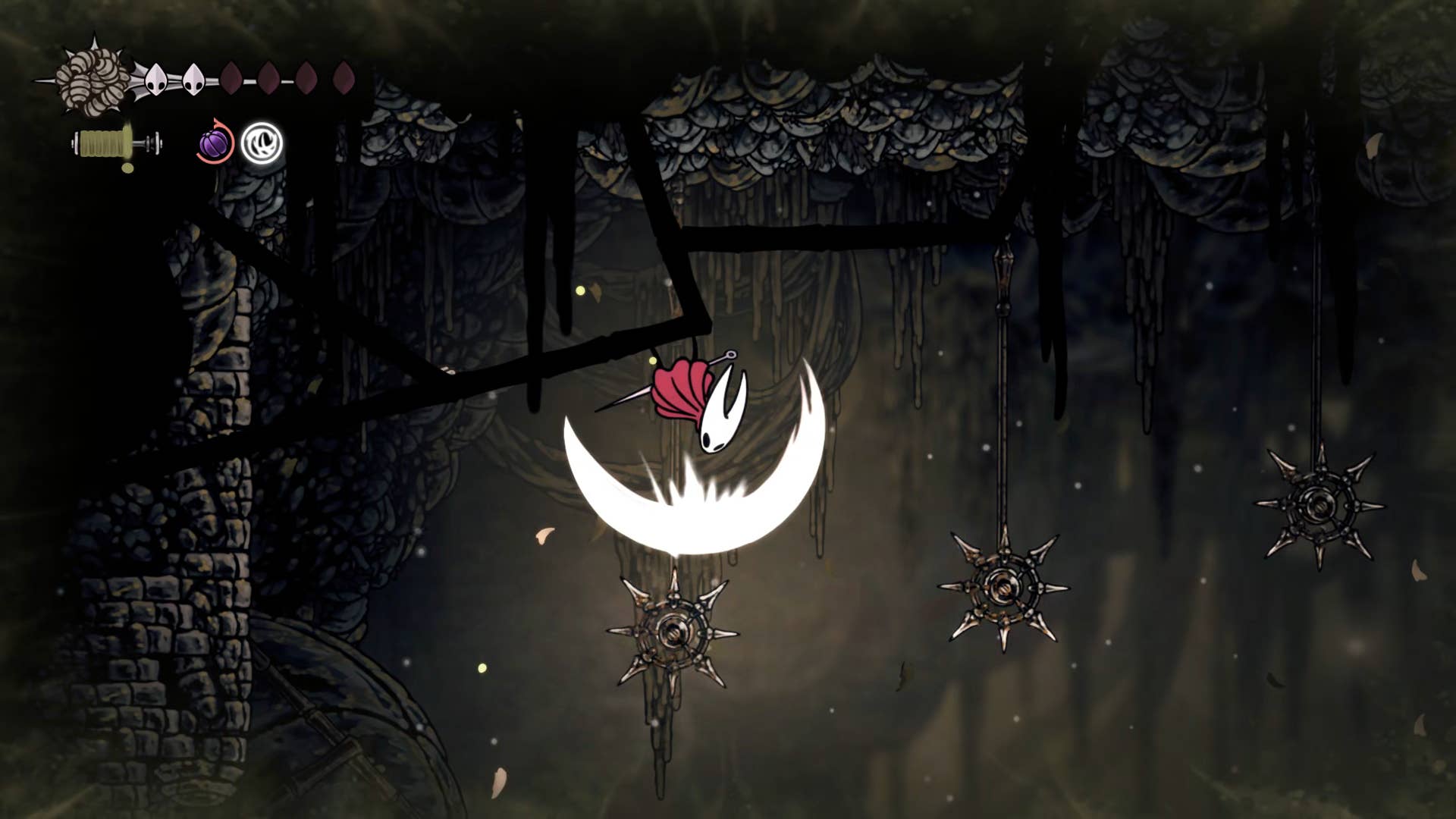 Hollownight screenshot: Silkson showing the path through the thinner path.