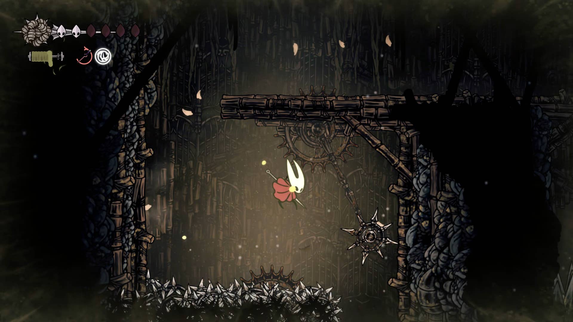 Hollownight screenshot: Silkson showing the path through the thinner path.