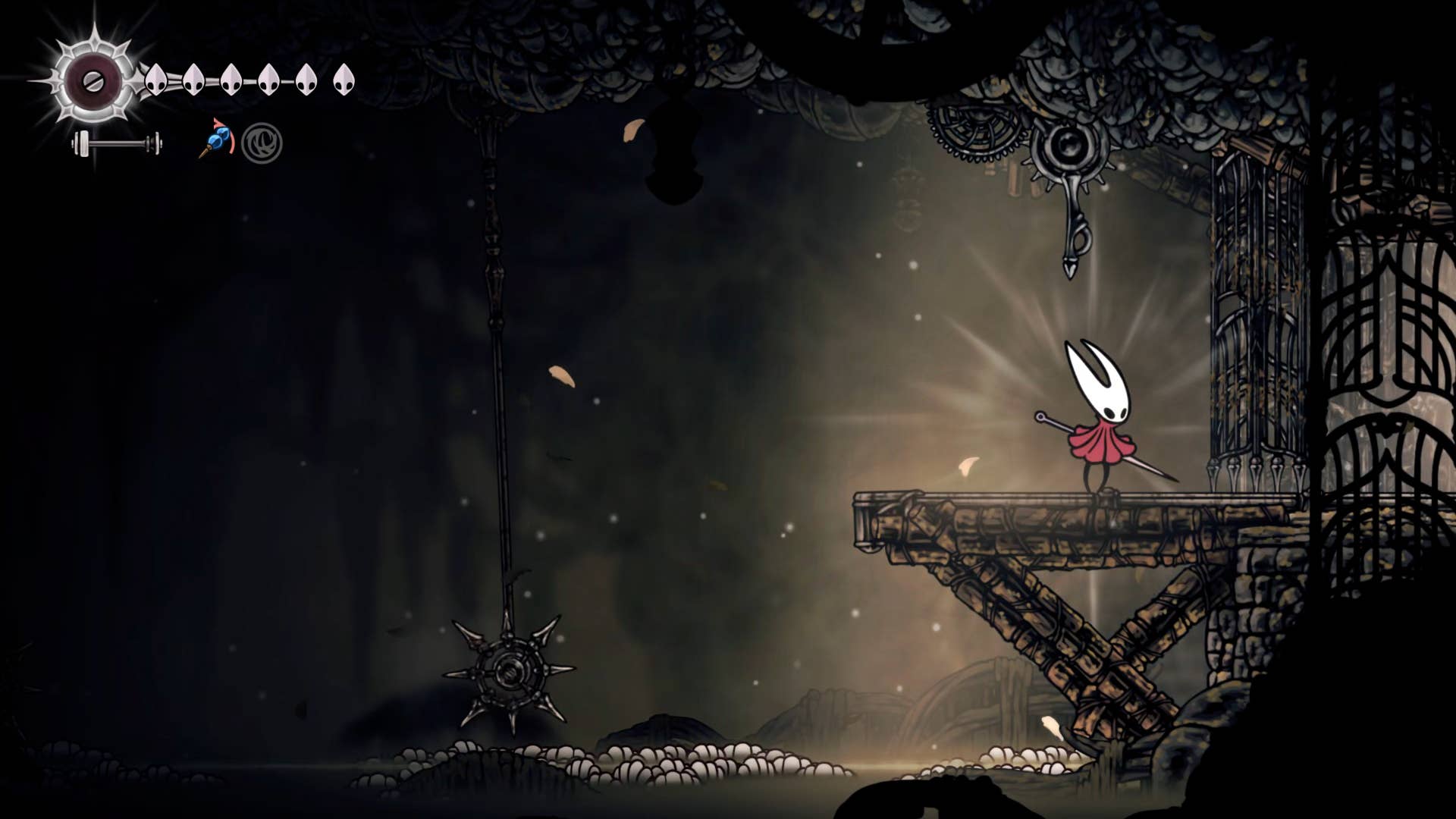 Hollownight screenshot: Silkson showing the path through the thinner path.
