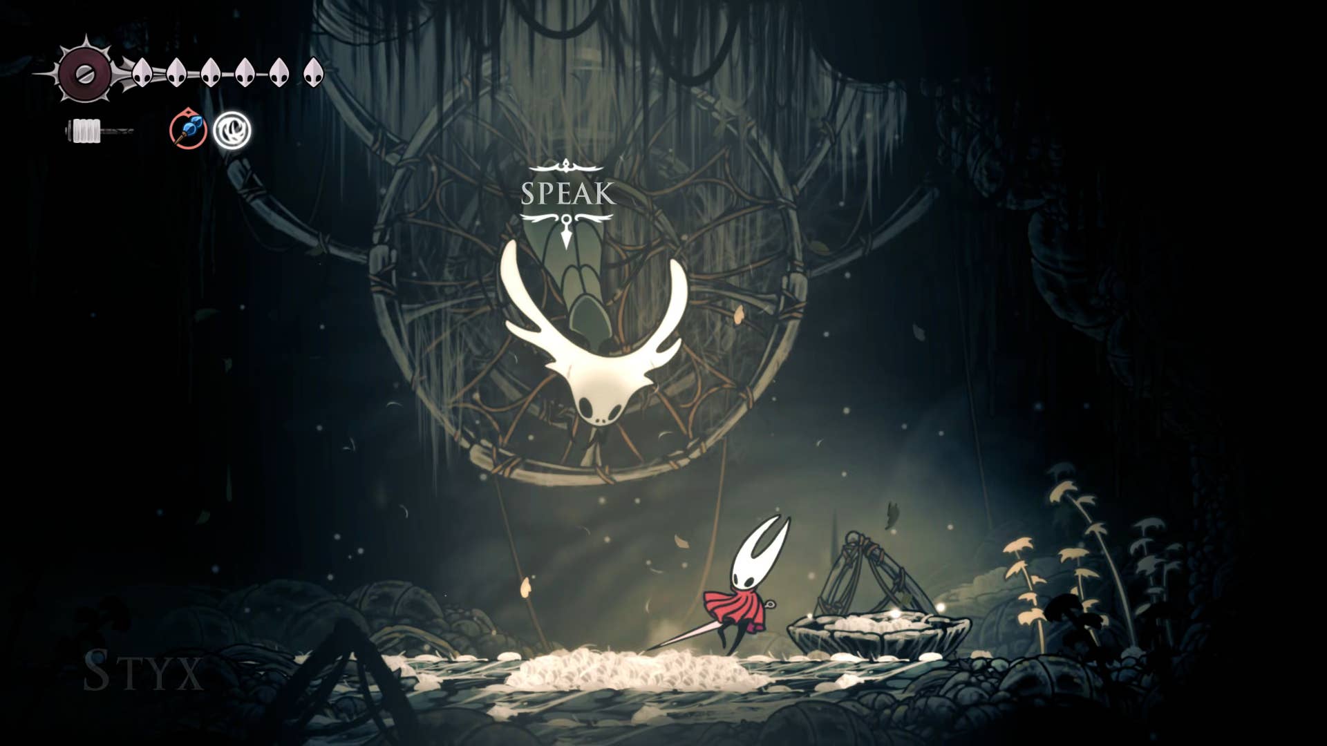 Hollownight screenshot: Silkson showing the path through the thinner path.