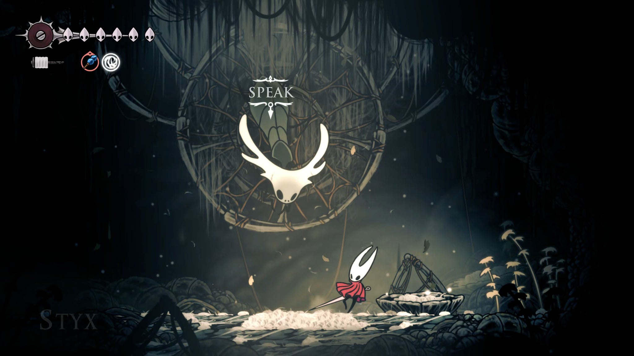 A screenshot of Hollow Knight: Silksong showing the path through Sinner's Road. - 35