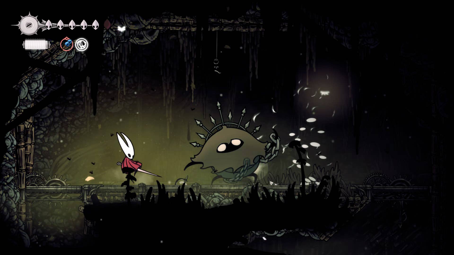 Hollownight screenshot: Silkson showing the path through the thinner path.