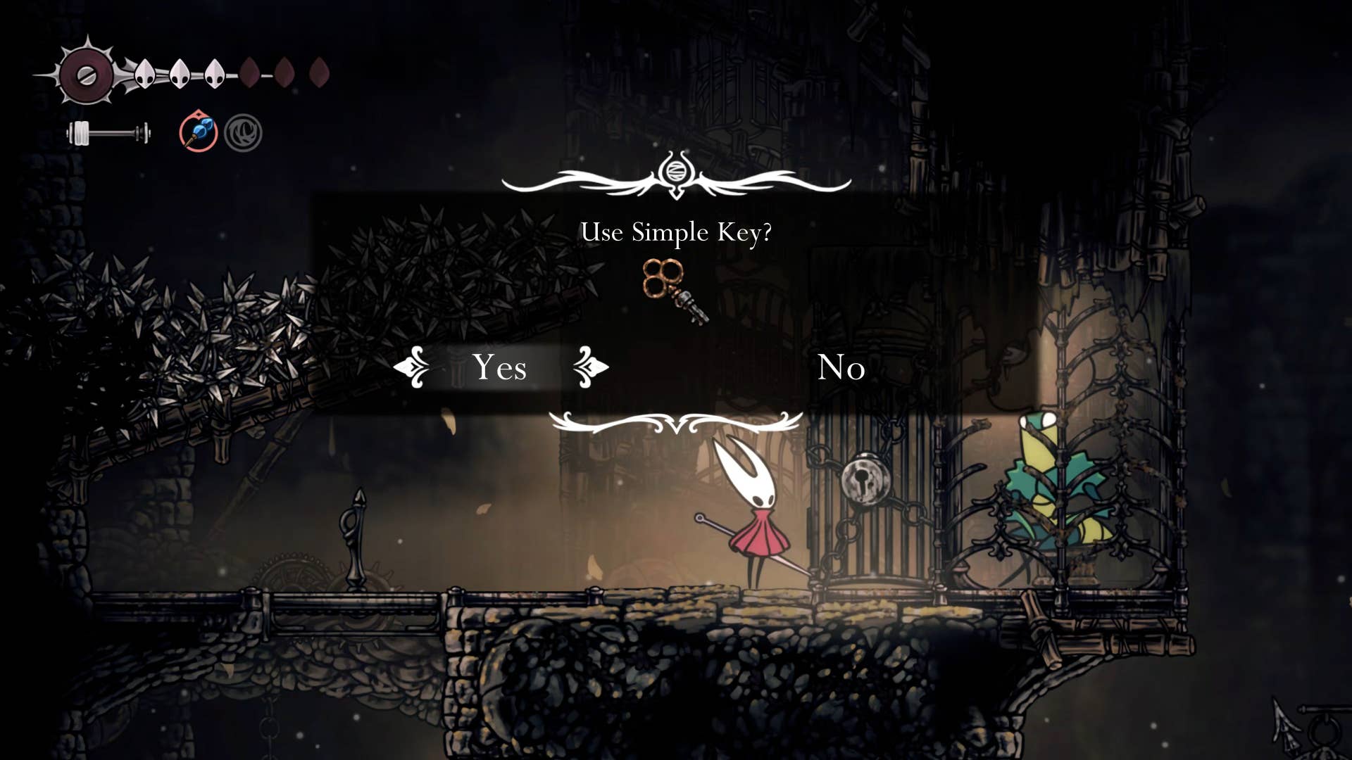 Hollownight screenshot: Silkson showing the path through the thinner path.