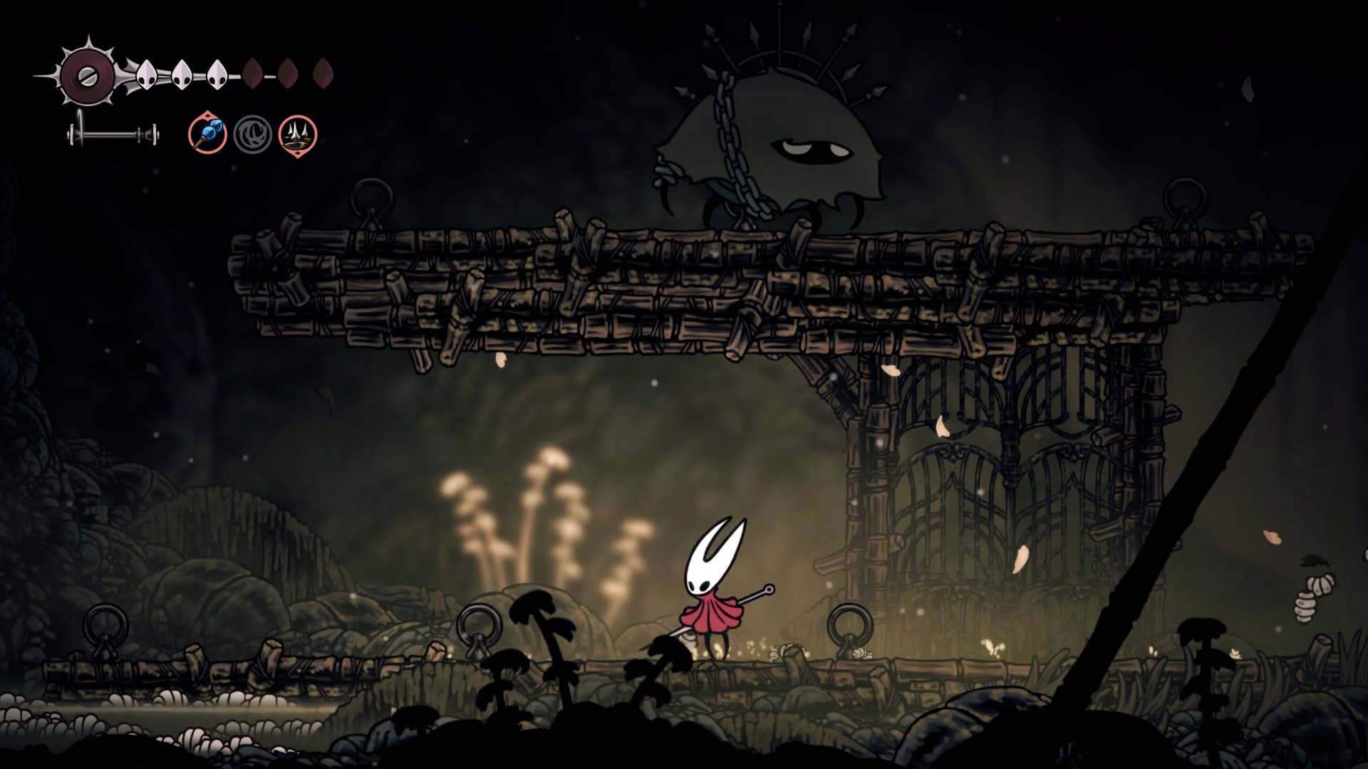 Hollownight screenshot: Silkson showing the path through the thinner path.