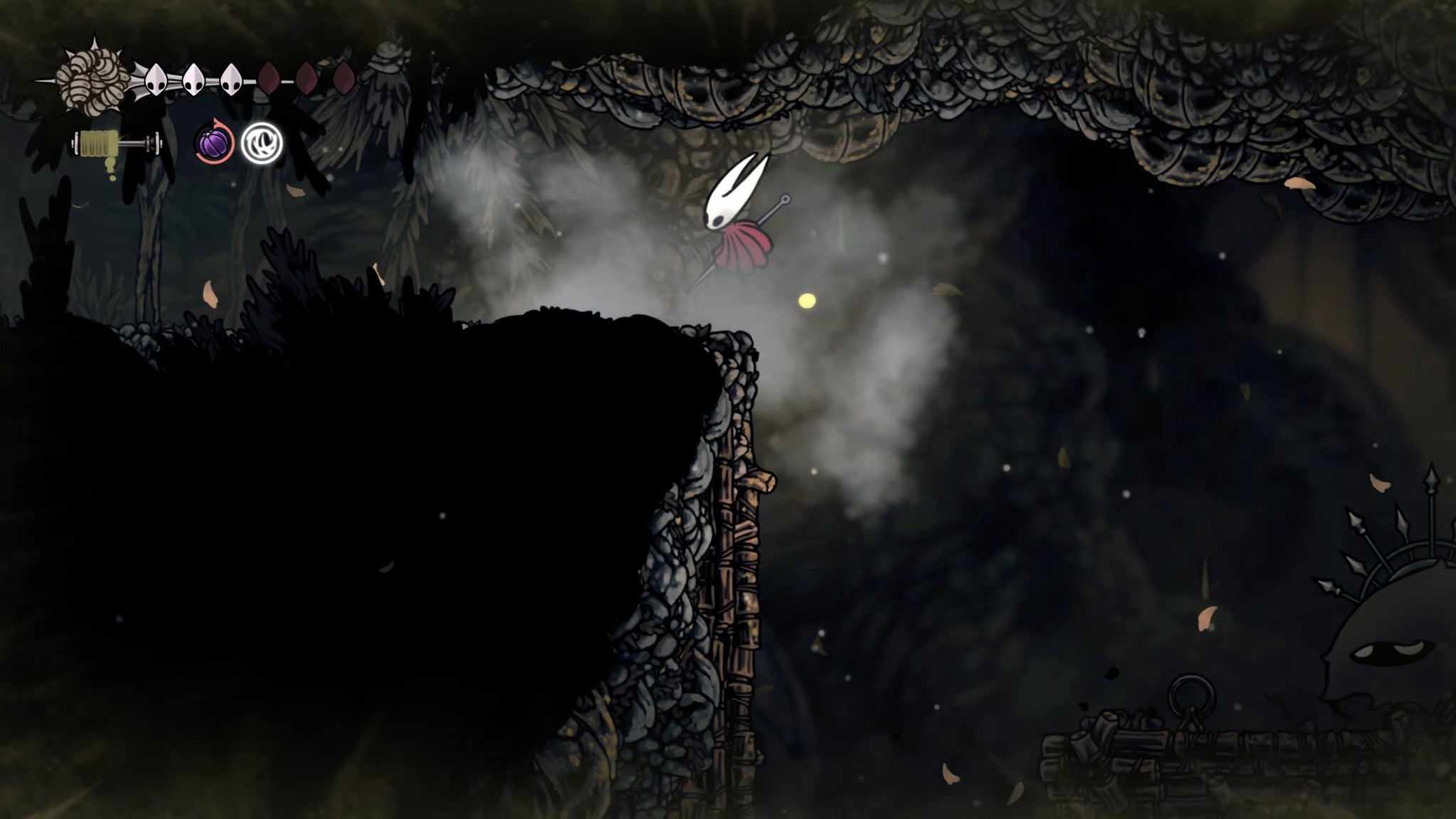 A screenshot of Hollow Knight: Silksong showing the path through Sinner's Road. - 44
