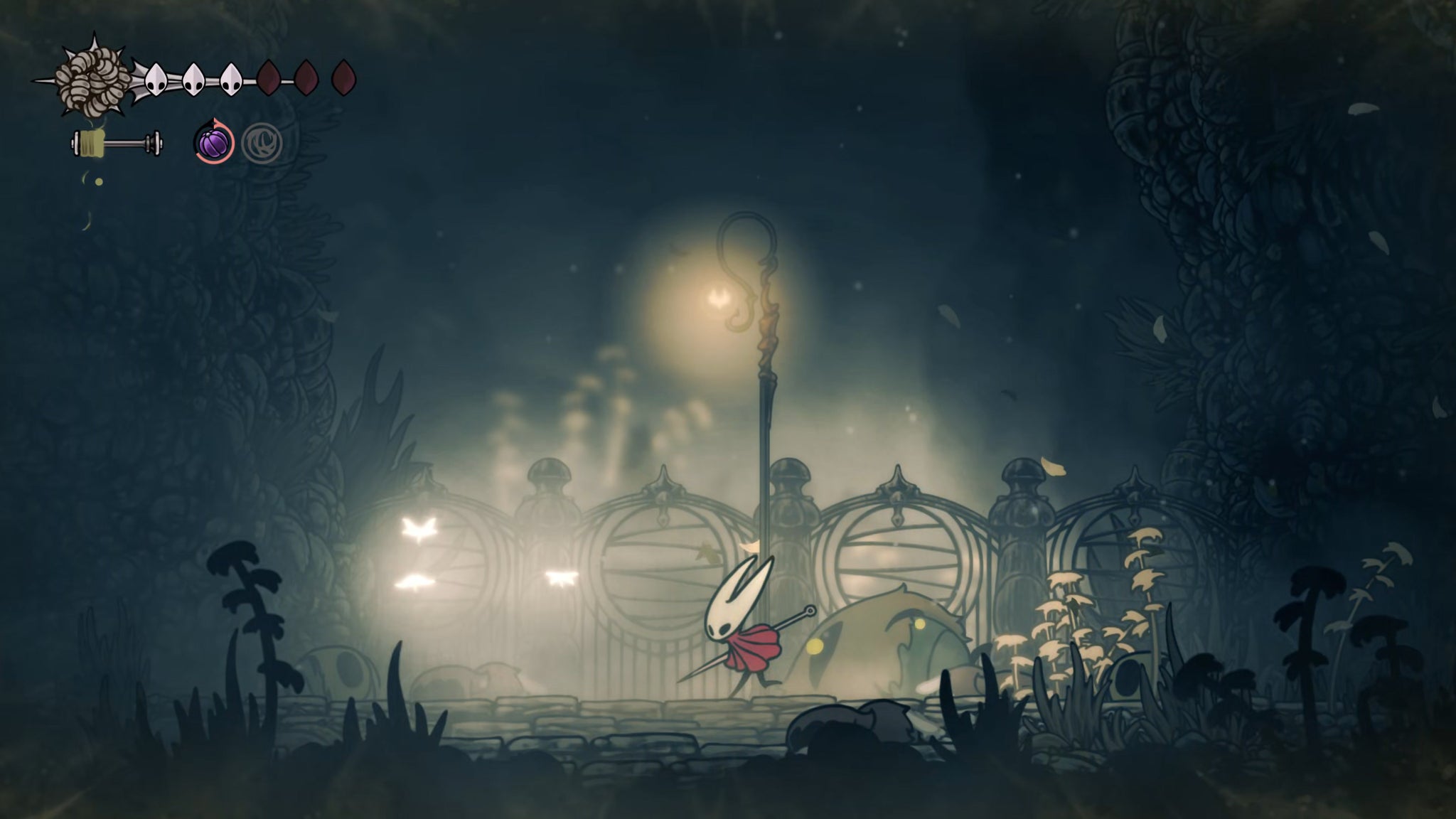 A screenshot of Hollow Knight: Silksong showing the path through Sinner's Road. - 45
