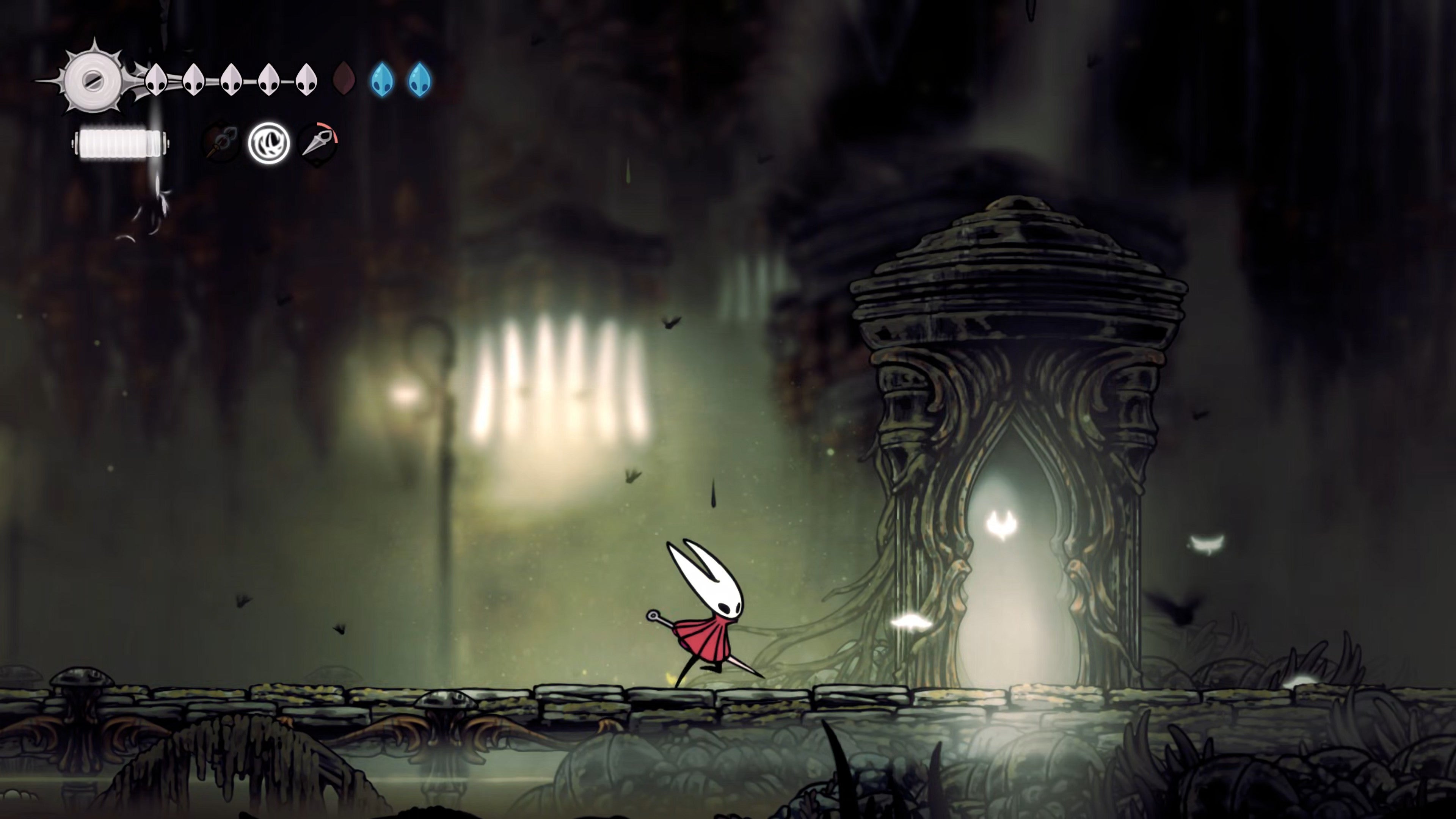 A screenshot of Hollow Knight: Silksong showing the path through the Exhaust Organ. - 3