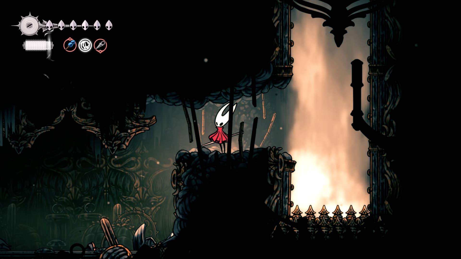 Screenshot of the Hollow Knight: Silkson showing the path through the exhaust organ.