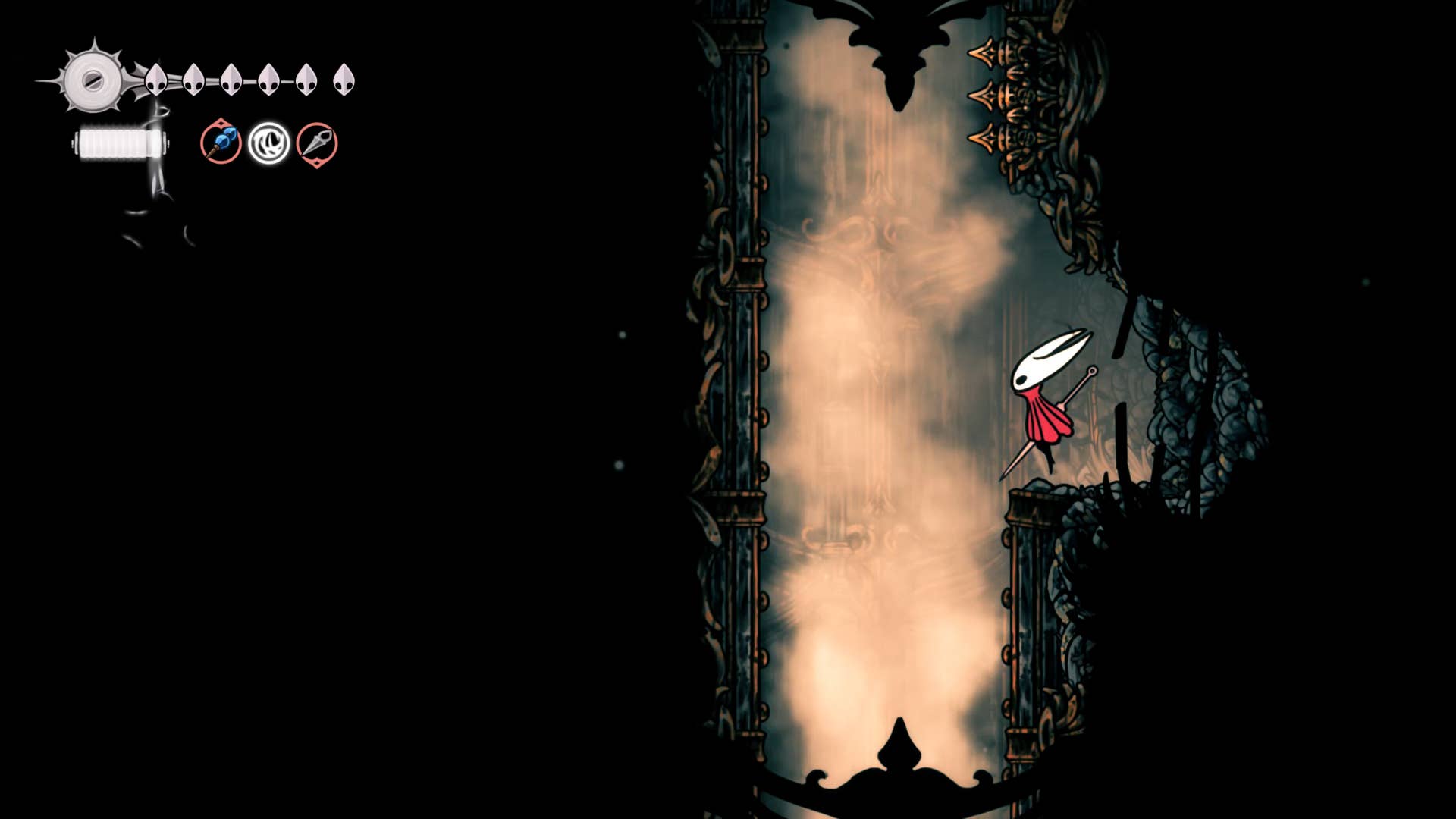 Screenshot of the Hollow Knight: Silkson showing the path through the exhaust organ.