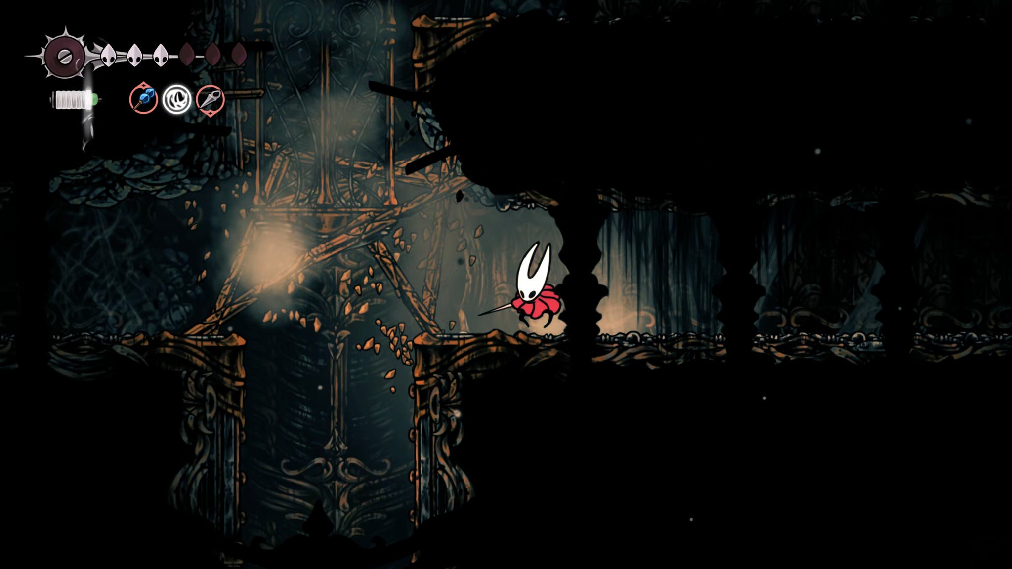 A screenshot of Hollow Knight: Silksong showing the path through the Exhaust Organ. - 6