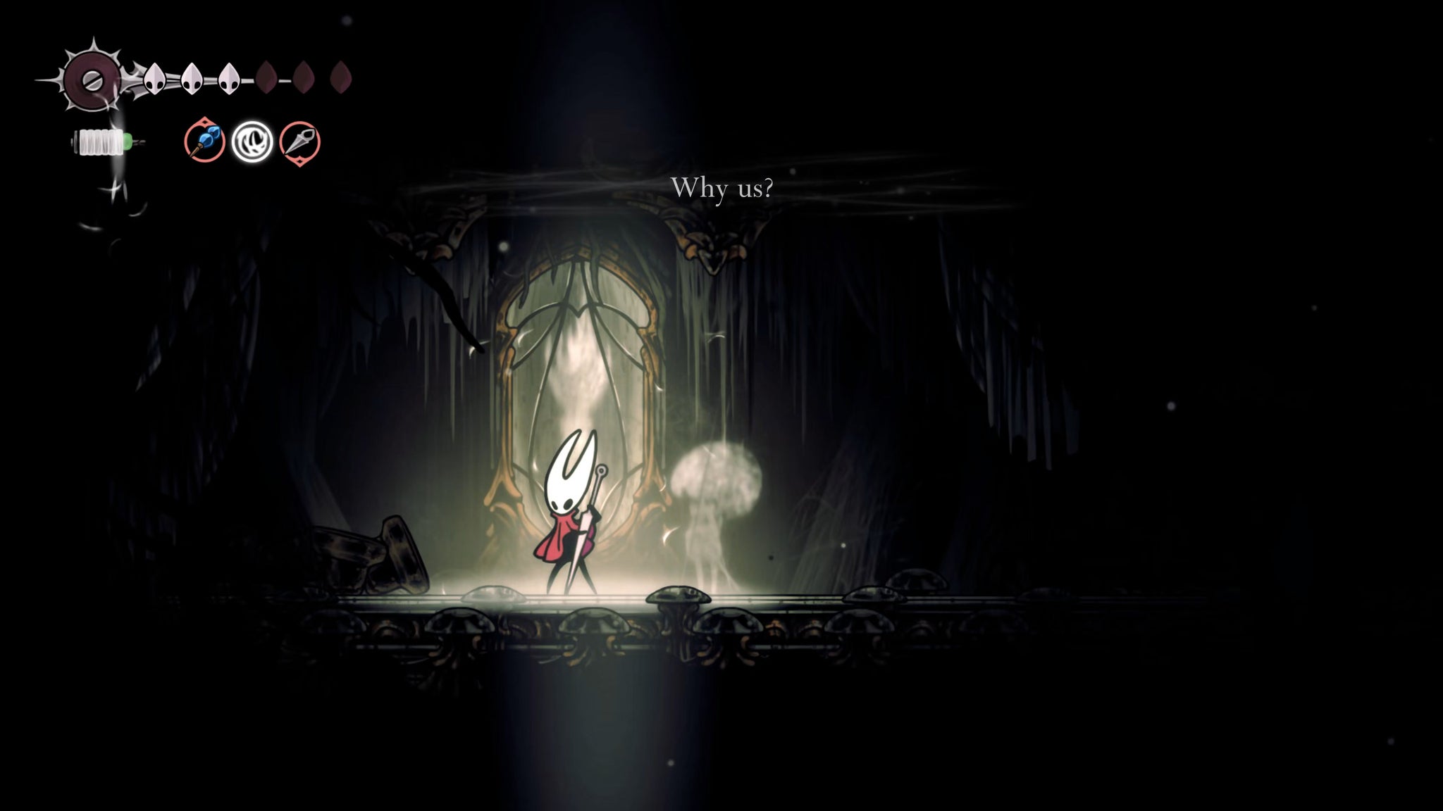 A screenshot of Hollow Knight: Silksong showing the path through the Exhaust Organ. - 7