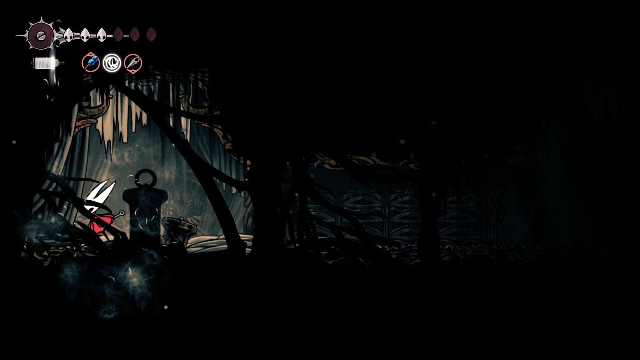 A screenshot of Hollow Knight: Silksong showing the path through the Exhaust Organ. - 8