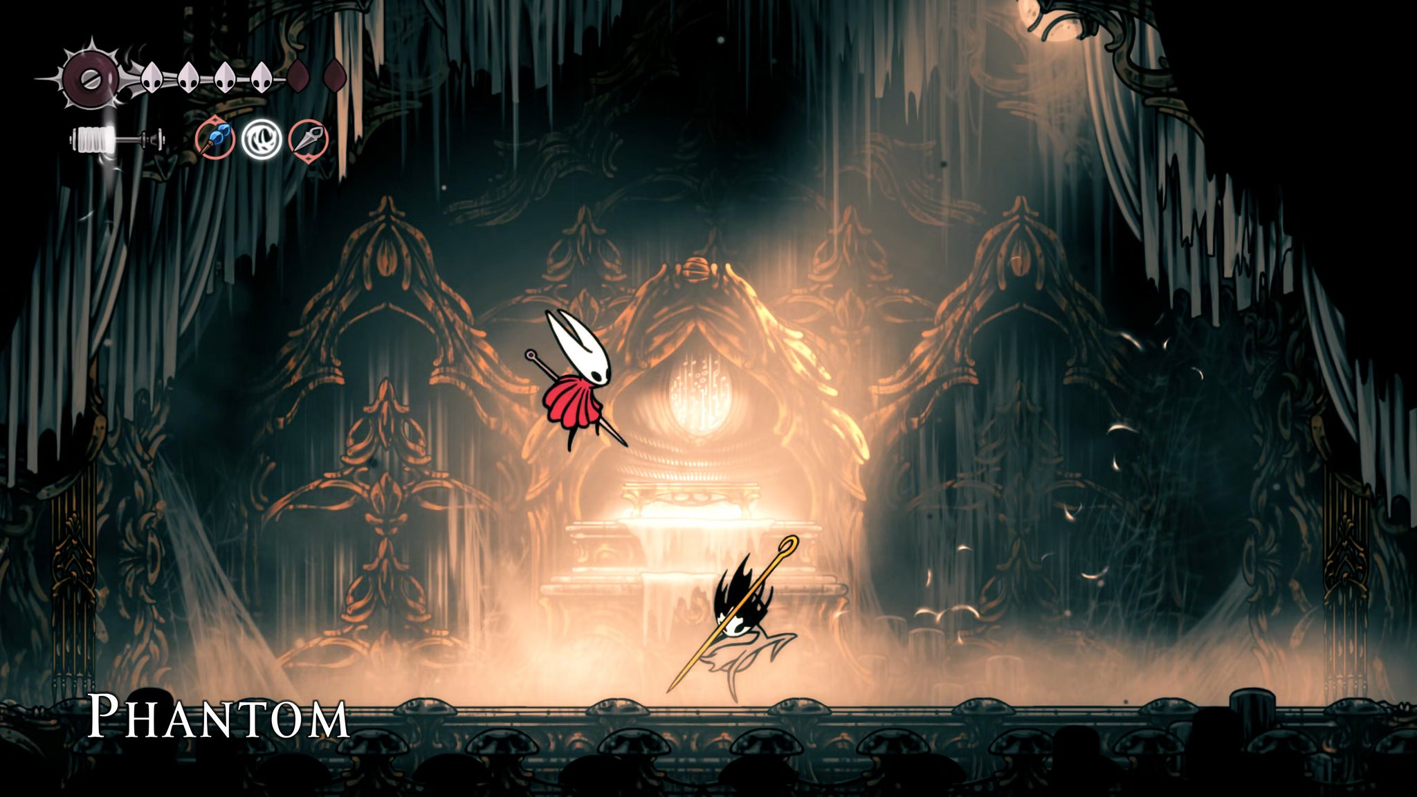 A screenshot of Hollow Knight: Silksong showing the path through the Exhaust Organ. - 9
