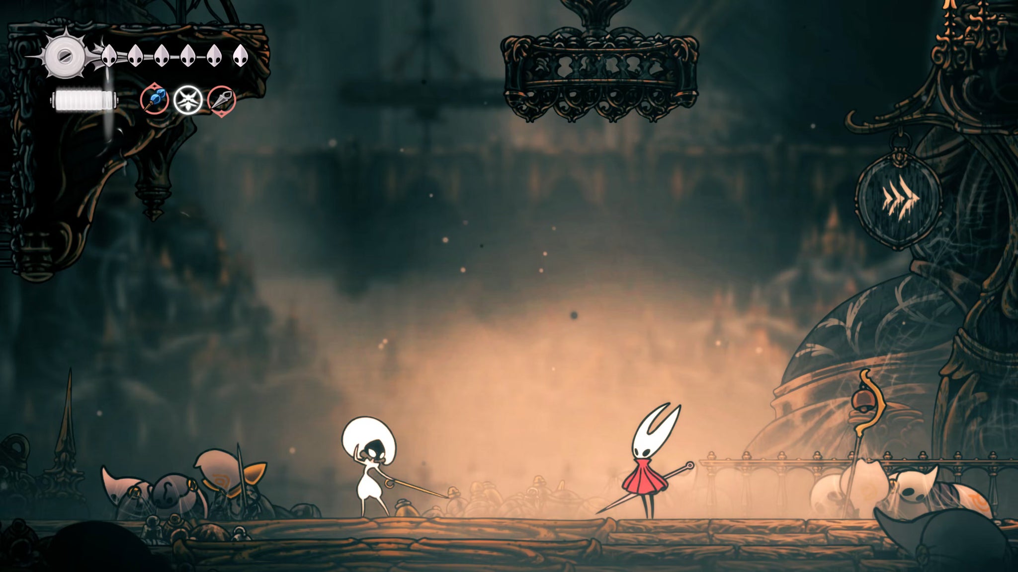 A screenshot of Hollow Knight: Silksong showing the path through the Exhaust Organ. - 15