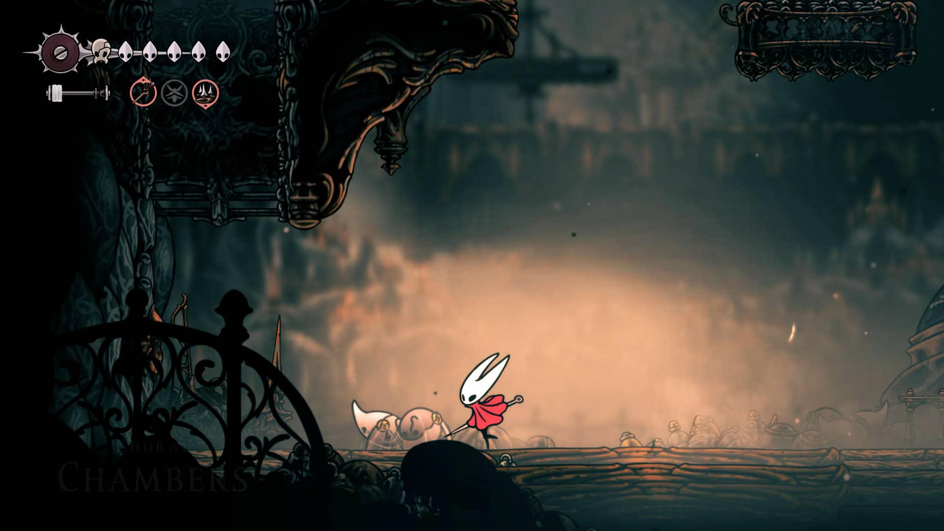Screenshot of Hollow Knight: Silksong showing the path through Choral Chambers.
