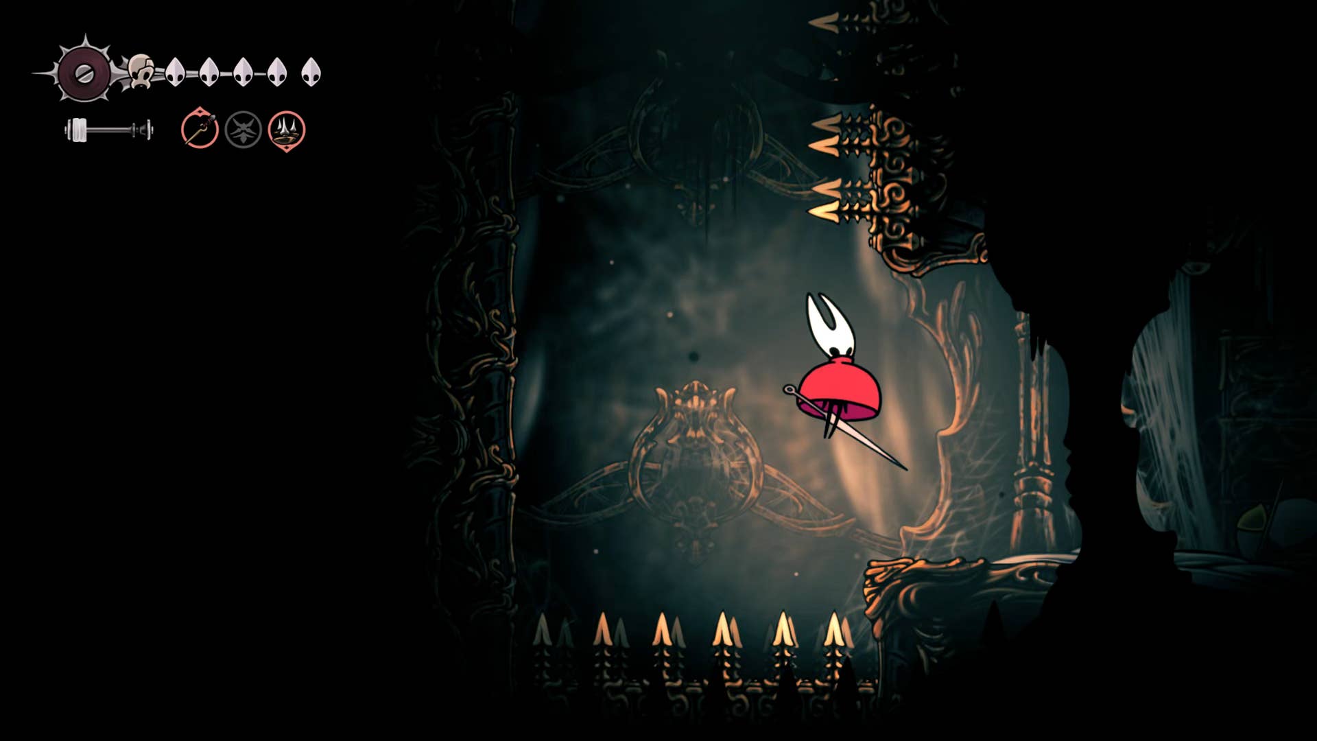Screenshot of Hollow Knight: Silksong showing the path through Choral Chambers.