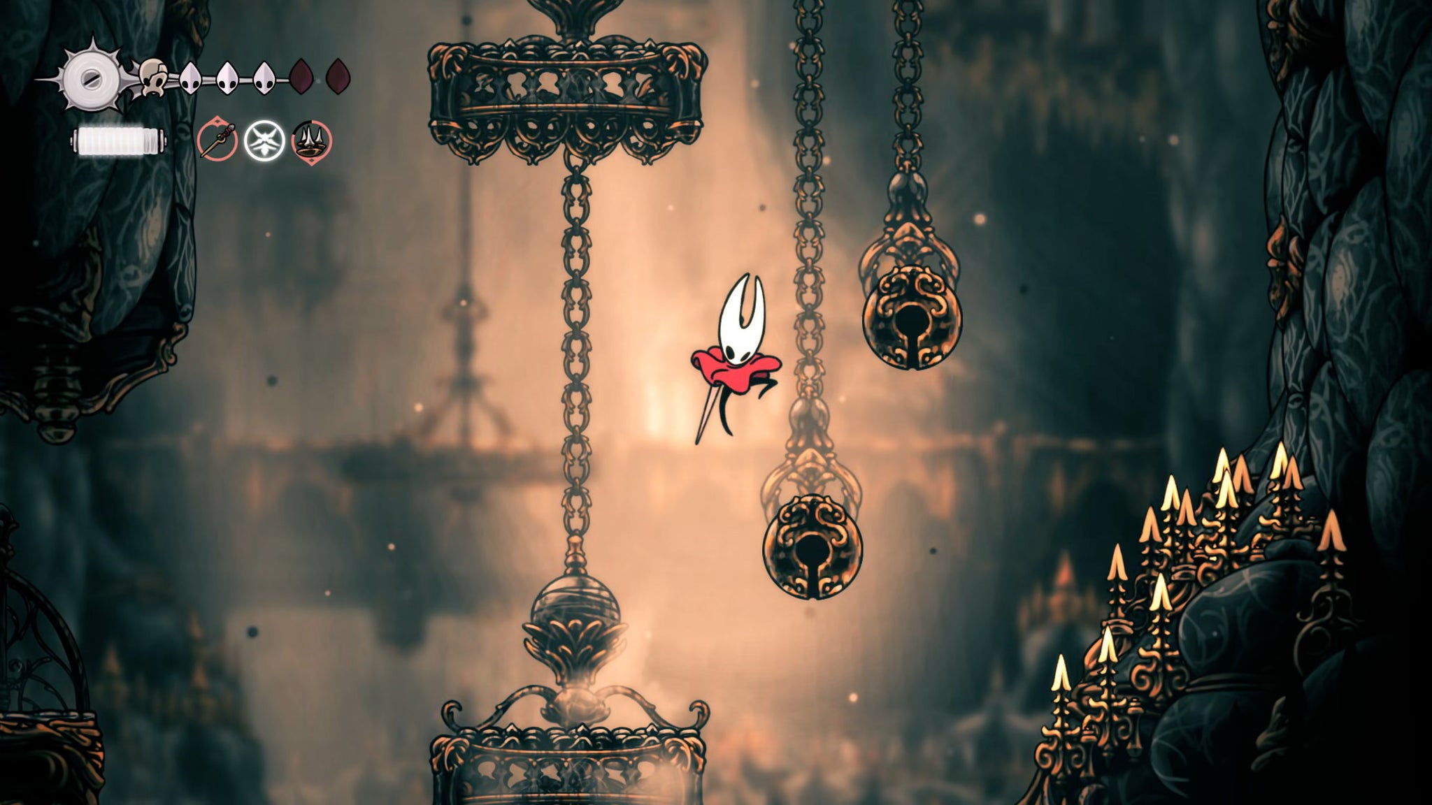 A screenshot of Hollow Knight: Silksong showing the path through the Choral Chambers. - 8