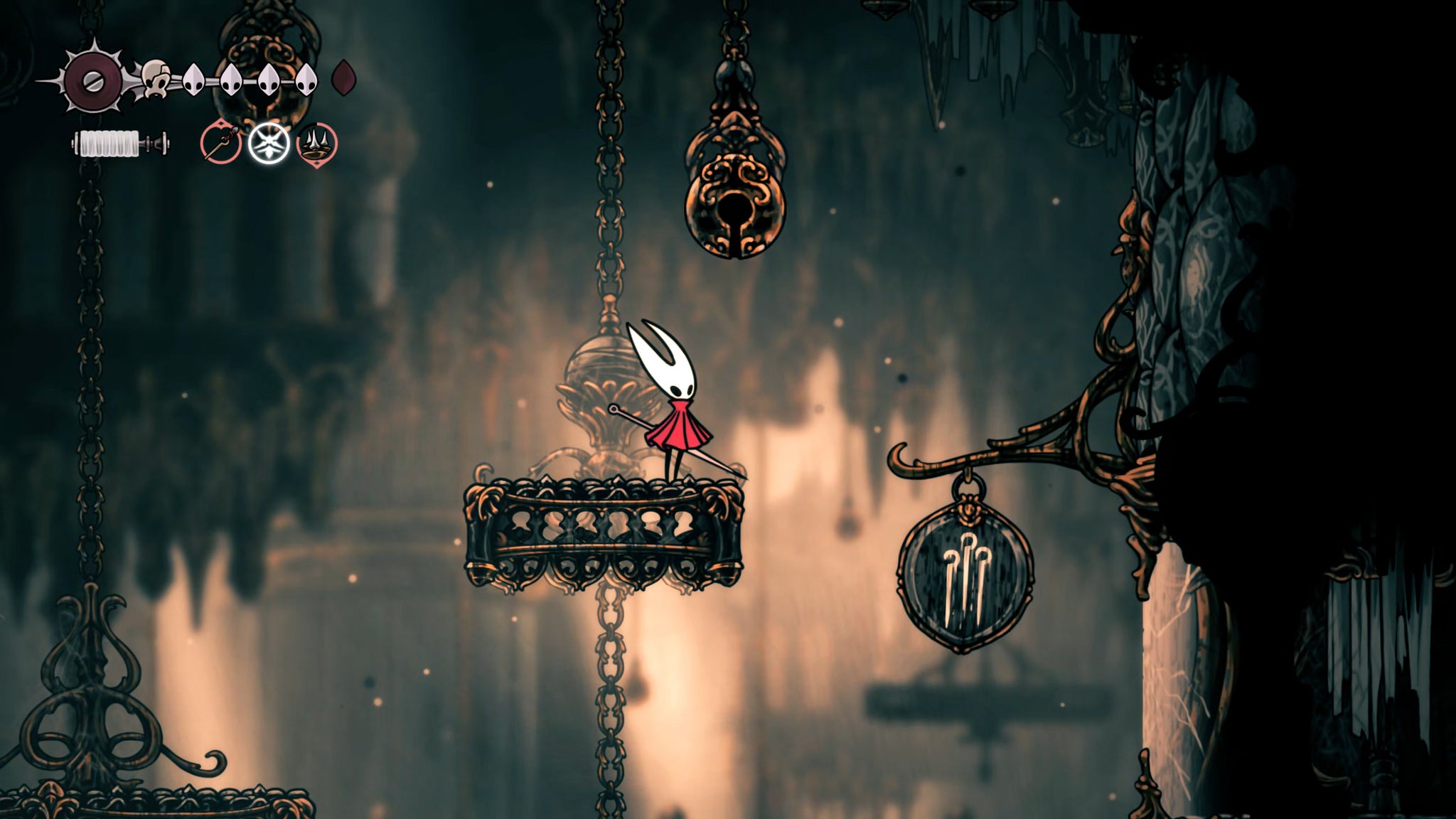 A screenshot of Hollow Knight: Silksong showing the path through the Choral Chambers. - 9