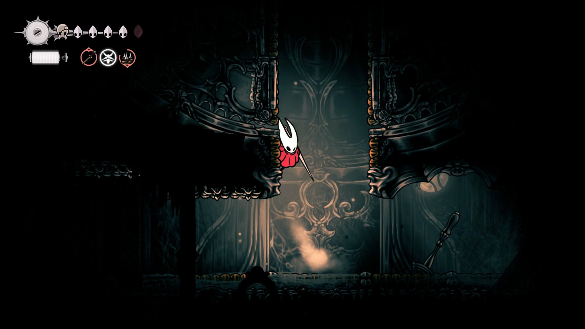 A screenshot of Hollow Knight: Silksong showing the path through the Choral Chambers. - 10