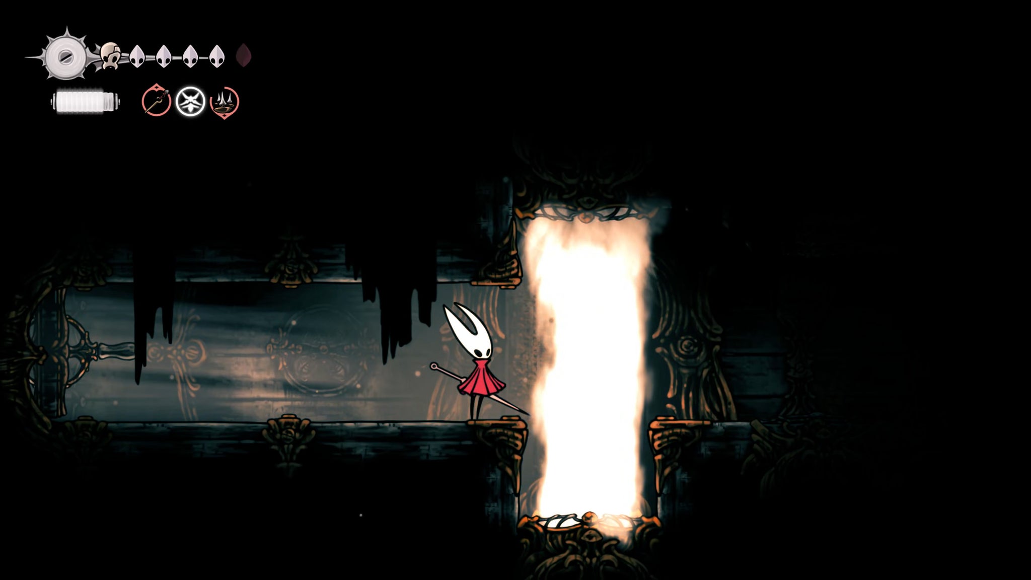 A screenshot of Hollow Knight: Silksong showing the path through the Choral Chambers. - 11