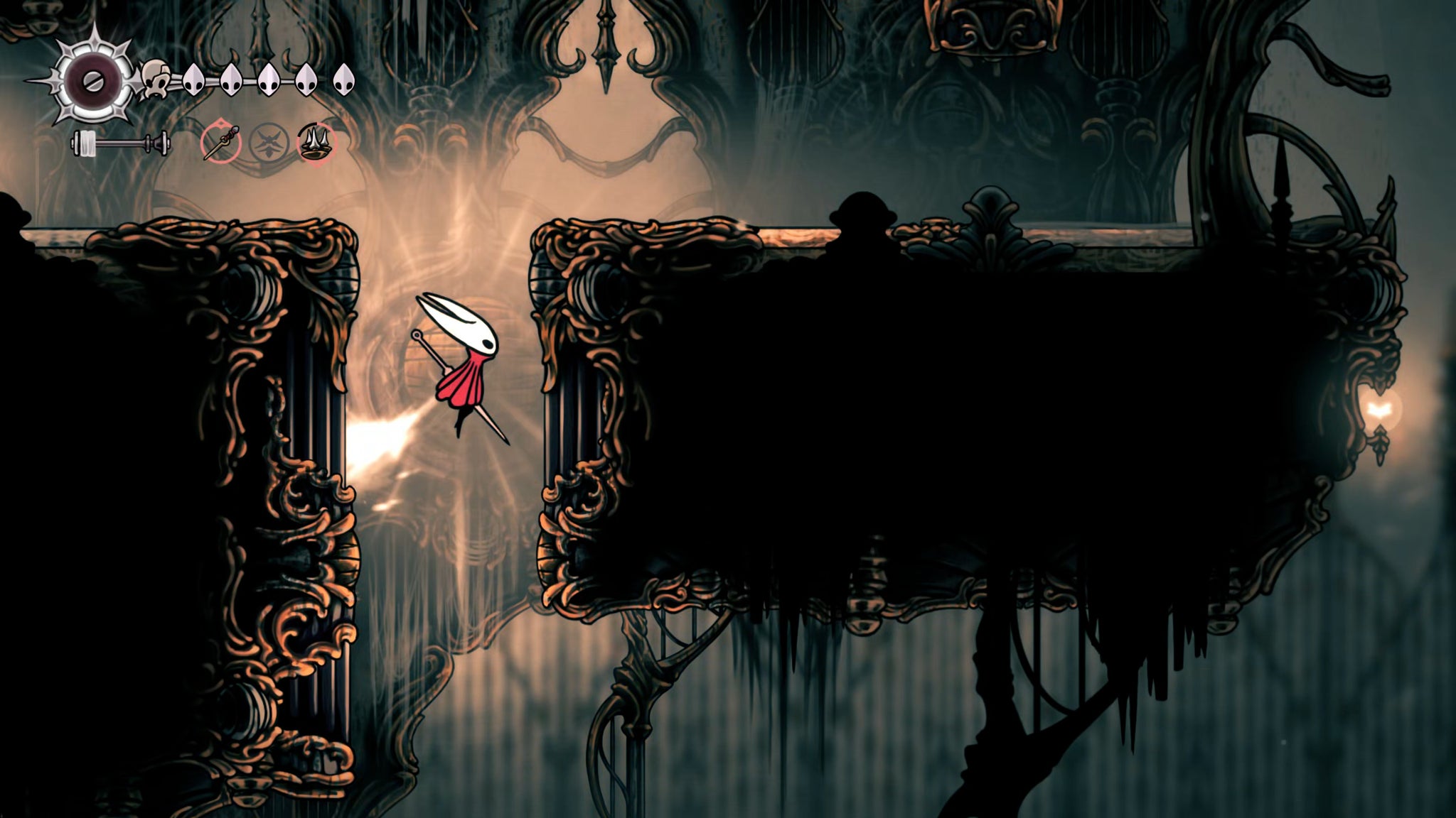 A screenshot of Hollow Knight: Silksong showing the path through the Choral Chambers. - 12