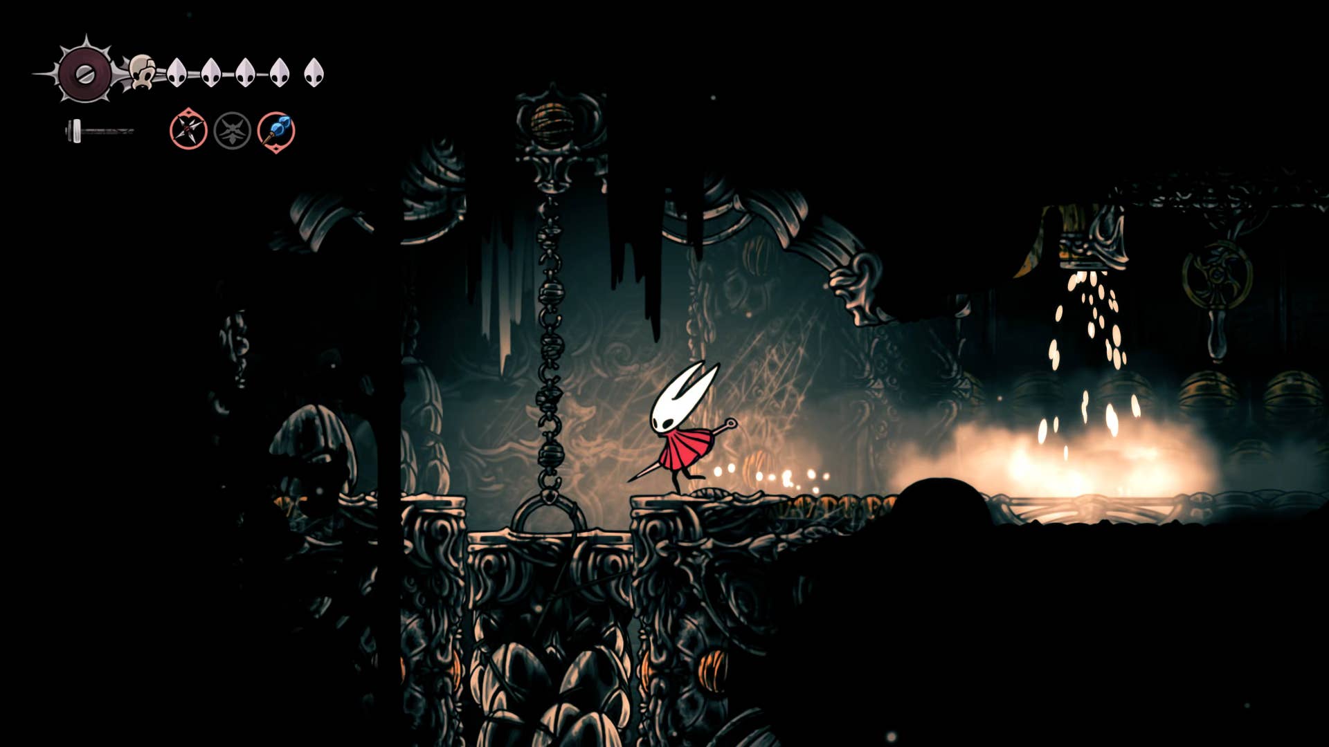 Screenshot of Hollow Knight: Silksong showing the path through Choral Chambers.
