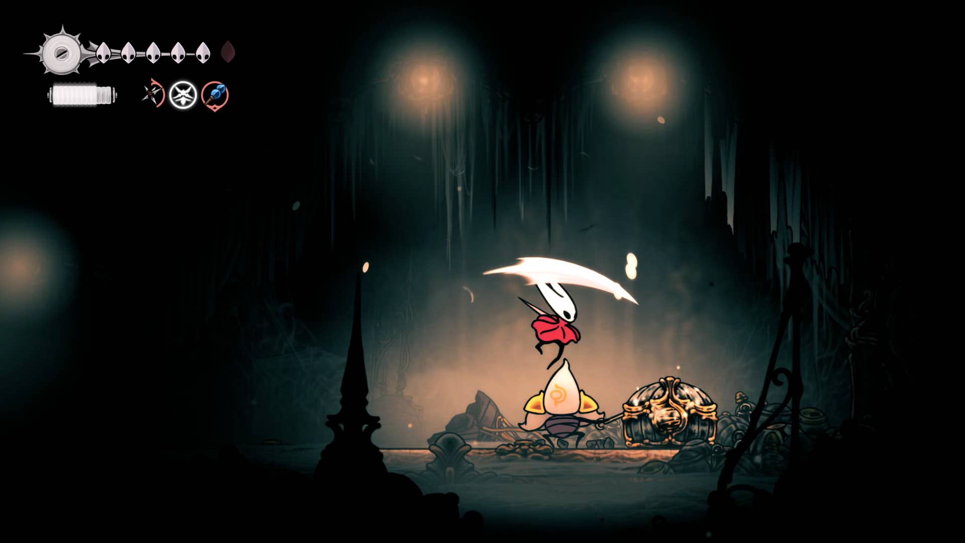 Screenshot of Hollow Knight: Silksong showing the path through Choral Chambers.