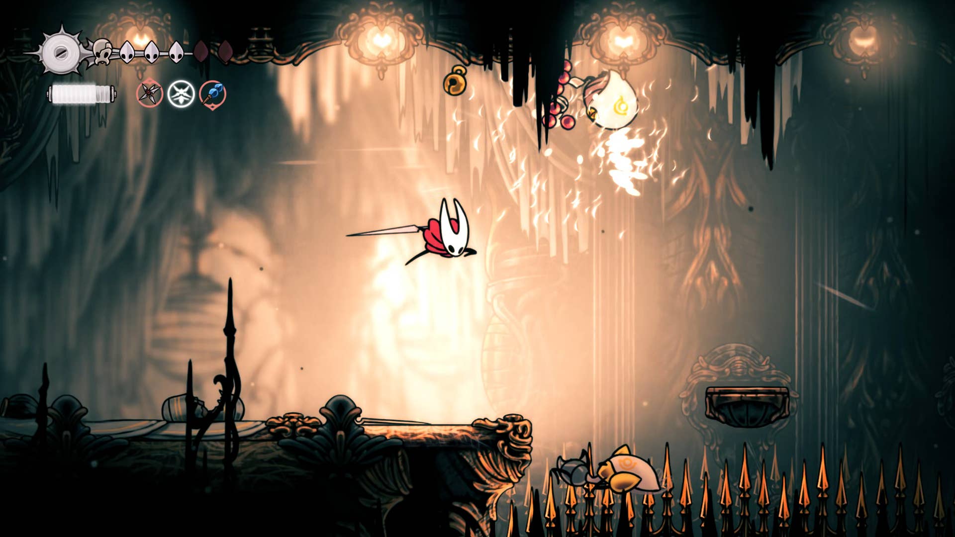 Screenshot of Hollow Knight: Silksong showing the path through Choral Chambers.