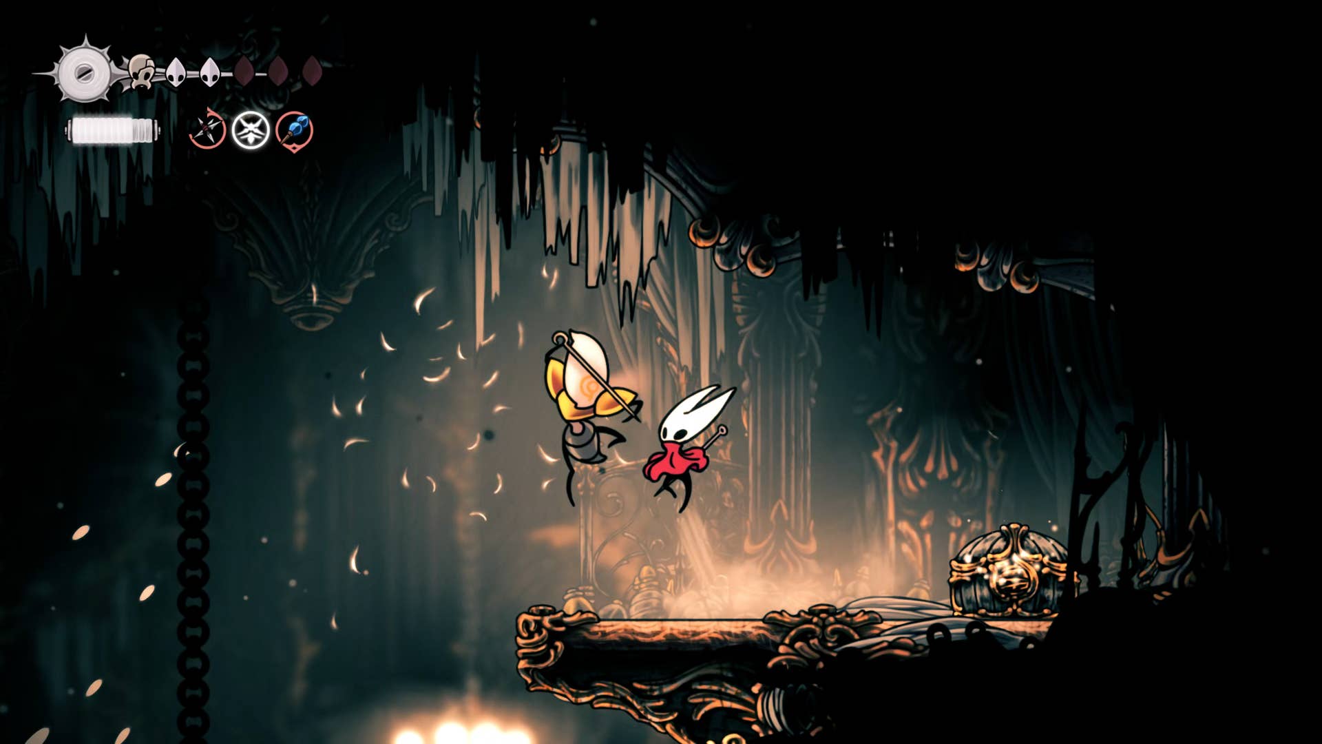 Screenshot of Hollow Knight: Silksong showing the path through Choral Chambers.