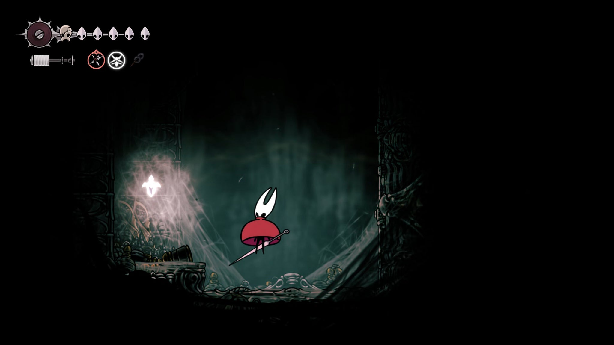 A screenshot of Hollow Knight: Silksong showing the path through the Whiteward. - 7